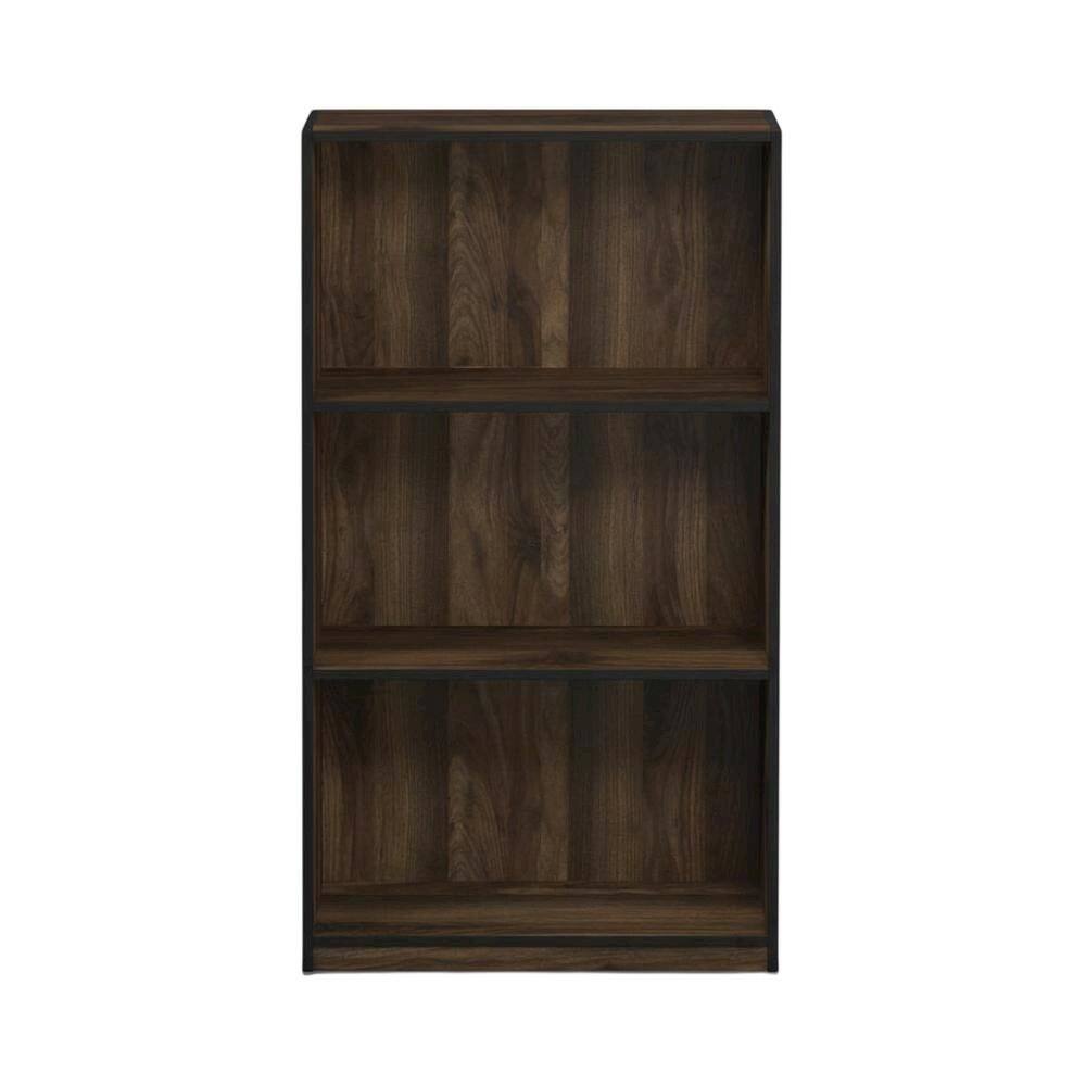 Back. FurniFact - Wood 3-Tier Bookcase with Storage Shelves in Walnut and Black Finish - Columbia Walnut/Black.