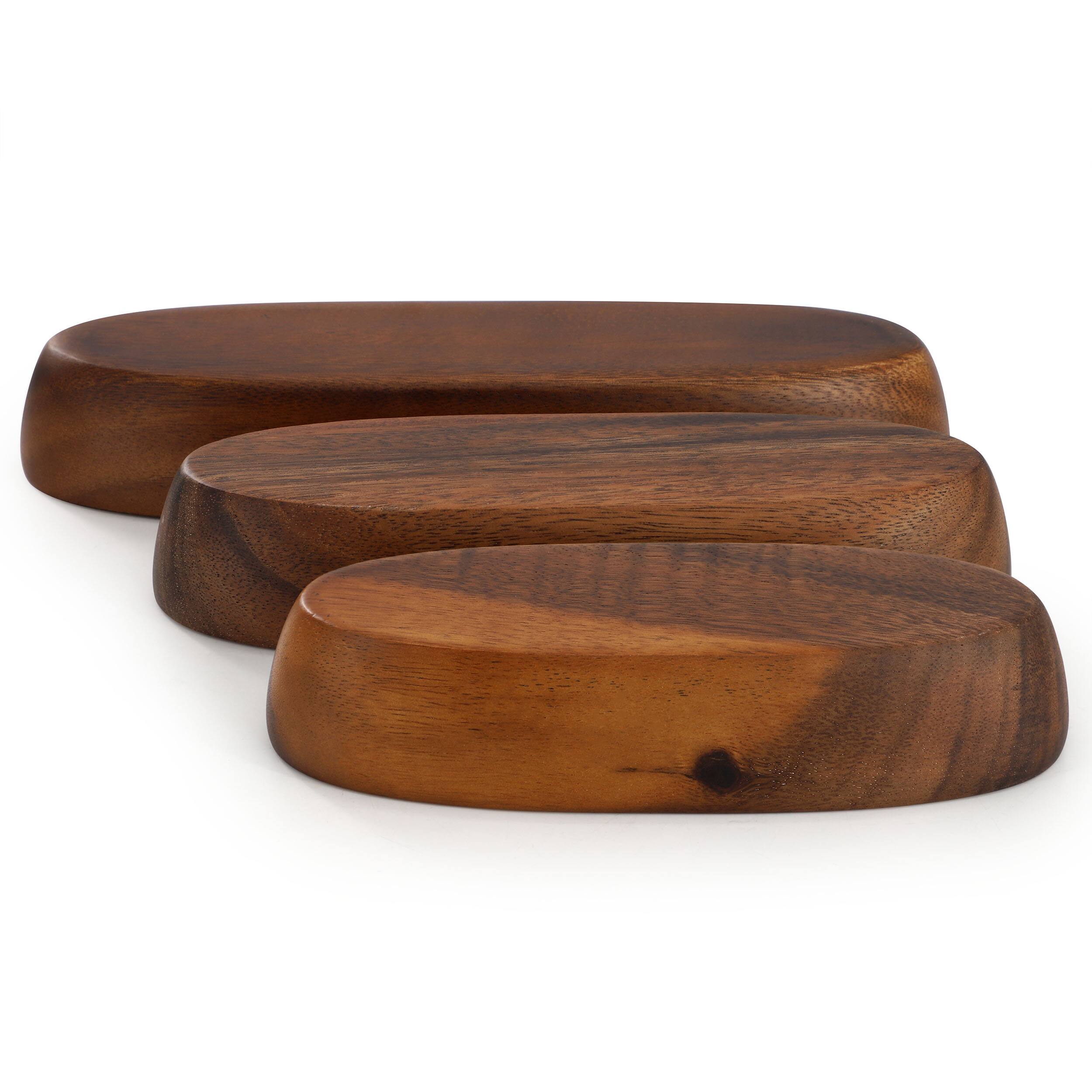 Alt View 3. MegaChef - MegaChef 3 Piece Acacia Wood Oval Serving Bowls in Assorted Sizes - Brown.