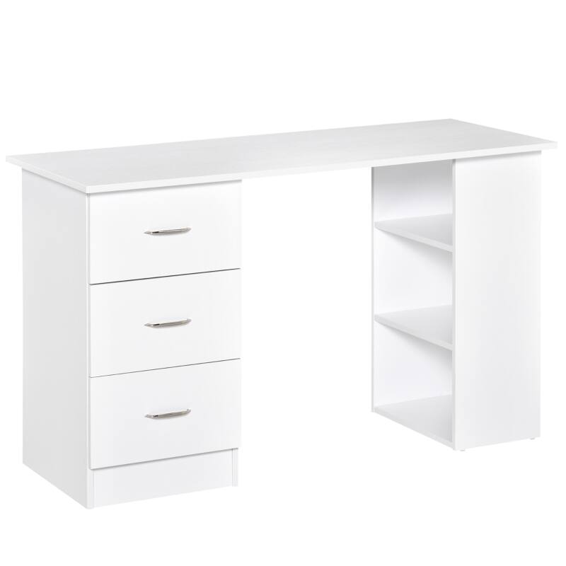 Alt View 2. Anysun - 47" Modern Computer Desk with Bookcase, 3 Drawers & Storage Shelves, Space-Saving Workstation for Home Office - White.
