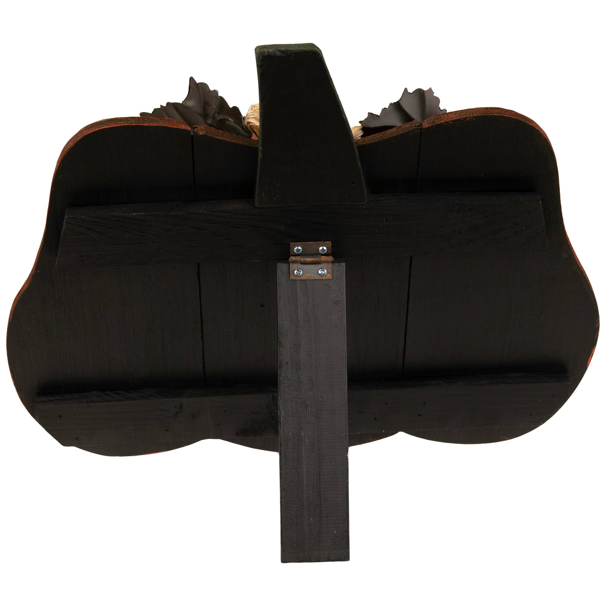 Alt View 5. Northlight - Wooden Pumpkin with Gingham Bow Fall Harvest Decoration - 15.25" - Orange.