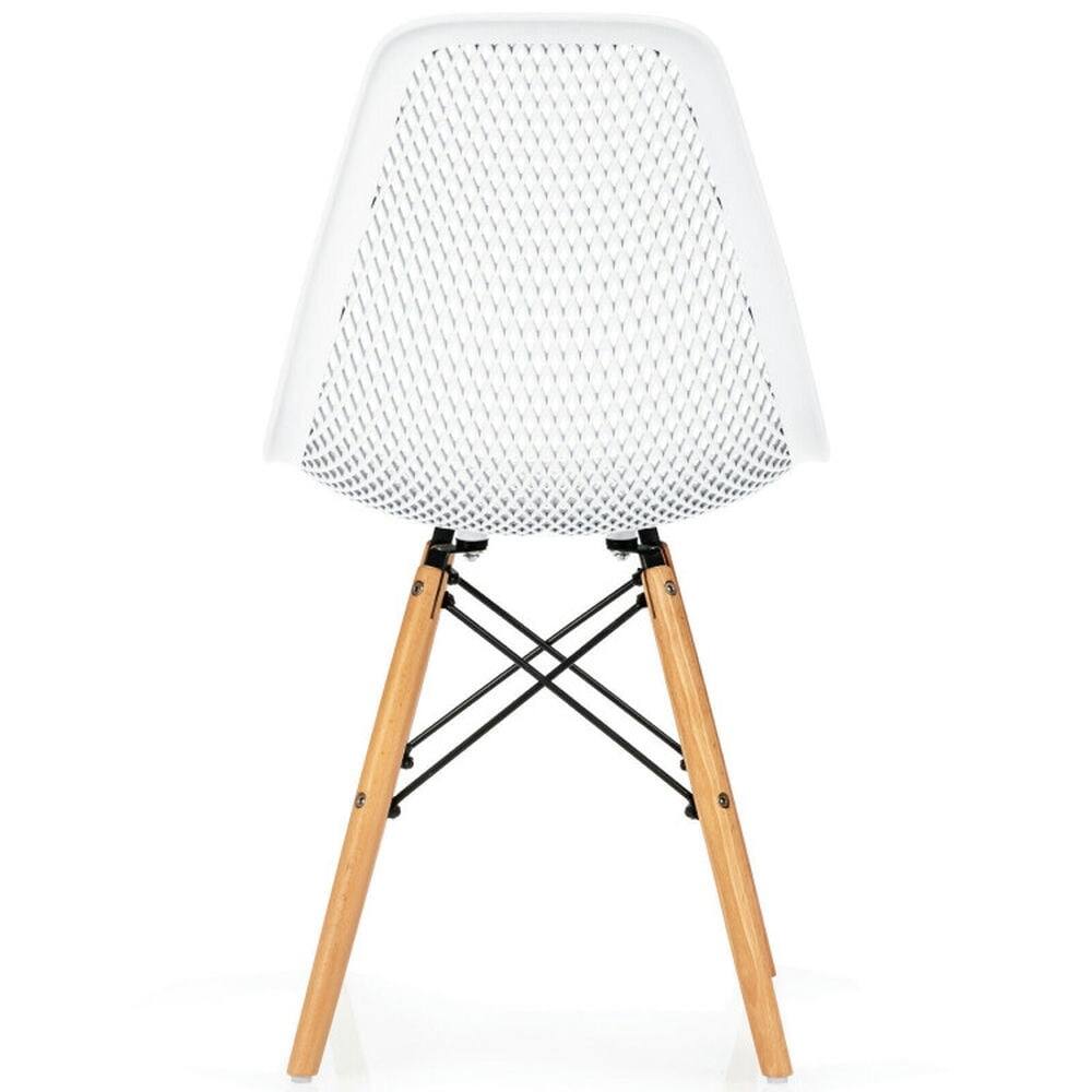 Back. Kadyn - Dining Chairs, Kitchen Chairs Trattoria Chairs,4 Pcs Modern Plastic Hollow Chair Set with Wood Leg-White - White.