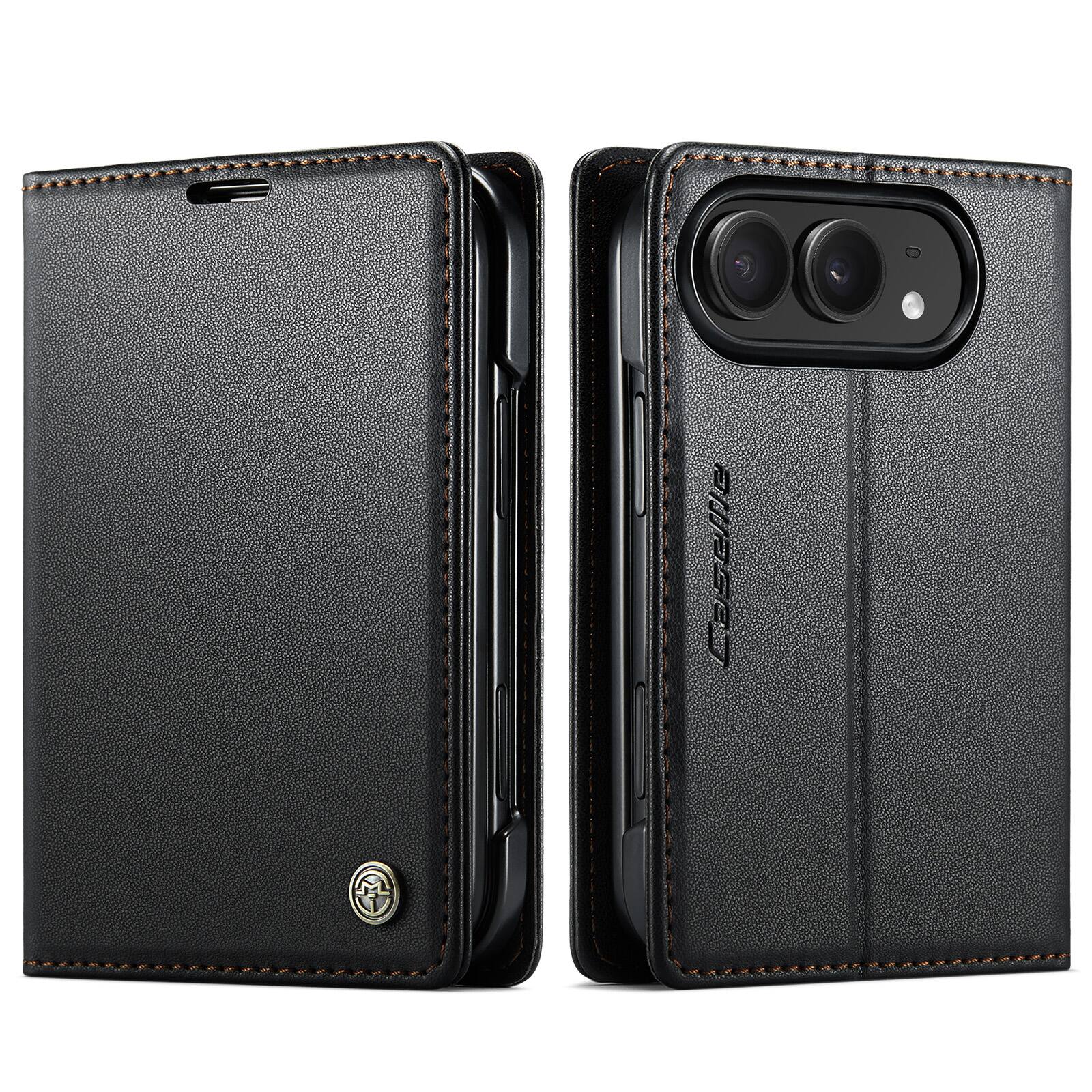 Angle. UUCOVER - Wallet Case for Apple iPhone Duo,Shockproof Magnetic PU Leather Stand Case Card Slots RFID Blocking Protective Cover - Black.