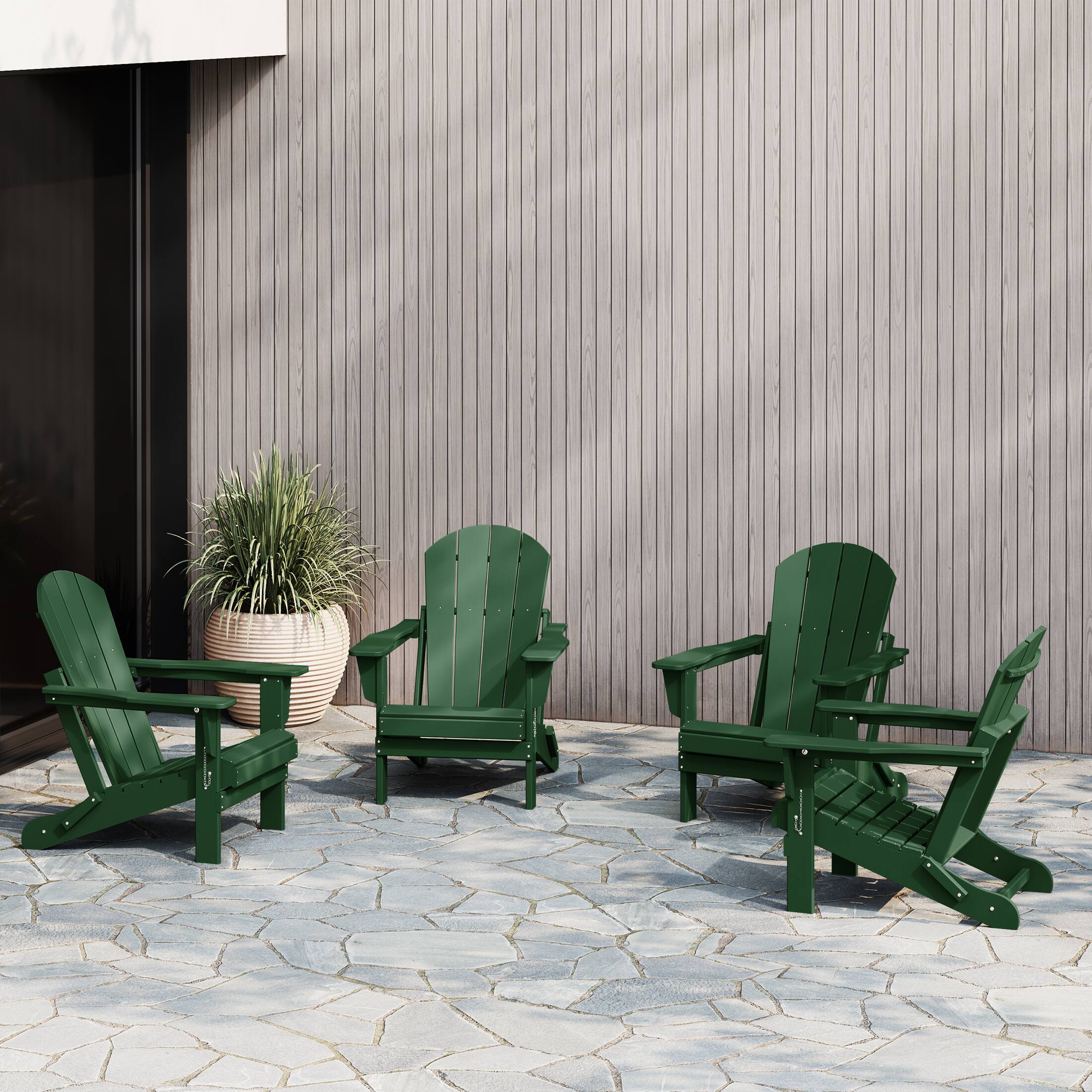Angle. WestinTrends - WestinTrends Malibu Outdoor HDPE Folding Poly Adirondack Chairs (Set of 4) - Dark Green.