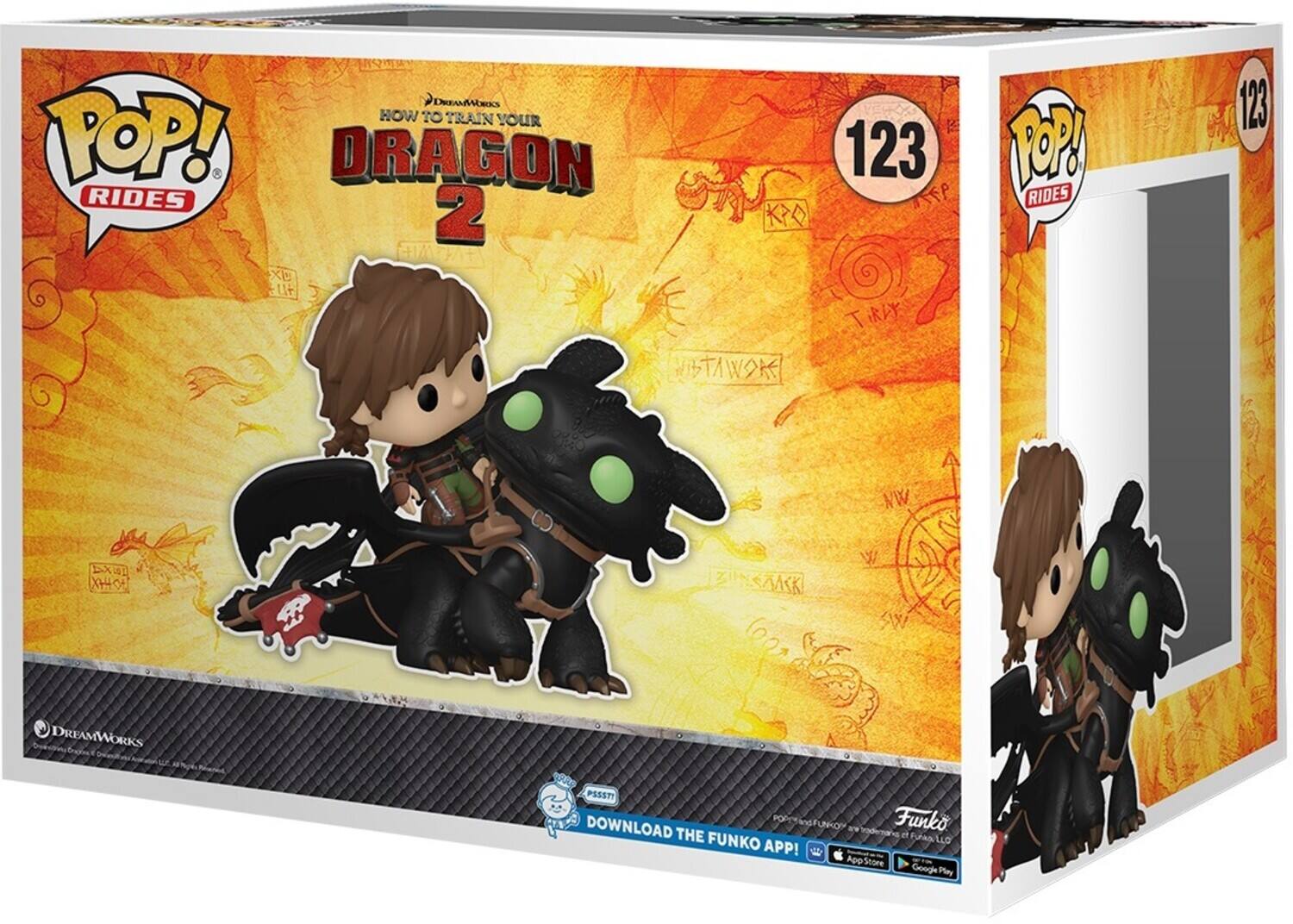 DREAMWORKS HOW TO TRAIN YOUR DRAGON RIDES 2 POP! RIDES 123 9776 T. TiRiY TOP! RIDES N 123 NW A LXii XHO SK W AY! DREAMWORKS SPOLE PSSST DOWNLOAD THE FUNKO APP! Store Google Play