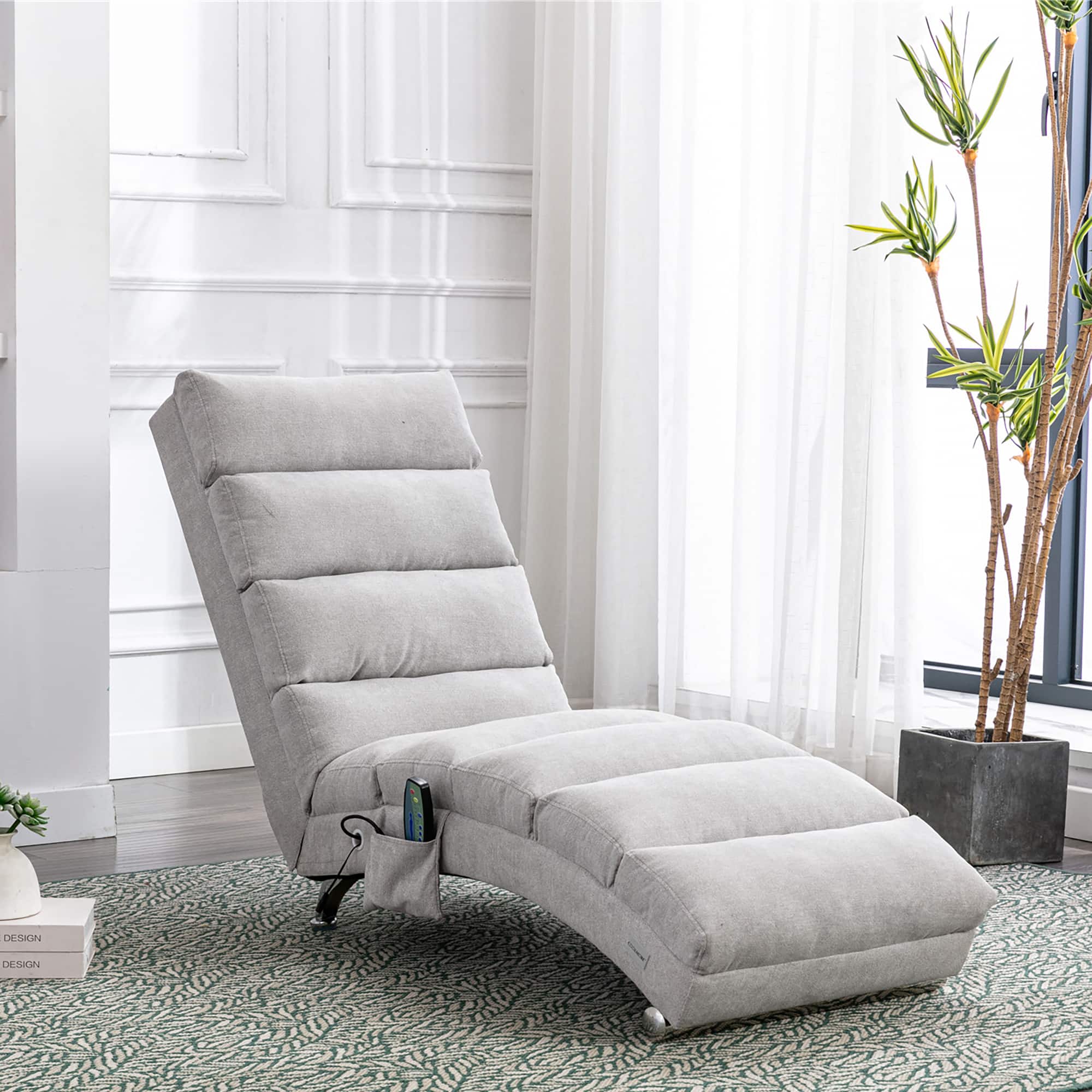 Trinkets Crazed - Linen Massage Chaise Lounge Indoor with Remote Control,Ergonomic Electric Massage Long Lounger with 5 Modes - Light Gray