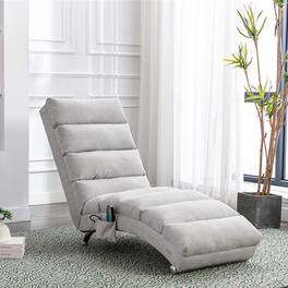 Trinkets Crazed - Linen Massage Chaise Lounge Indoor with Remote Control,Ergonomic Electric Massage Long Lounger with 5 Modes - Light Gray