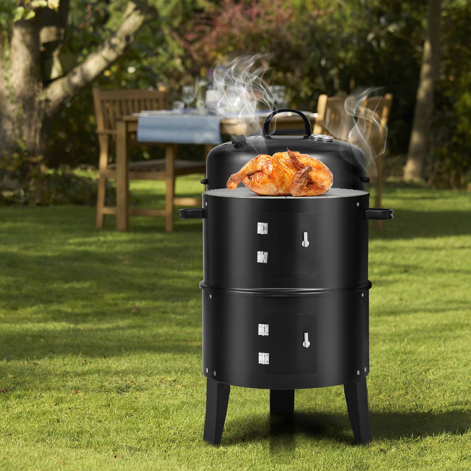 Alt View 11. Costway - 3-in-1 Vertical Charcoal Smoker  Portable BBQ Smoker Grill with Detachable 2 Layer - Black.