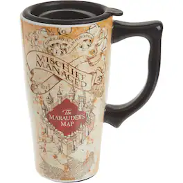 Spoontiques - Harry Potter Marauders Map Mischief Managed Ceramic Insulated Travel Mug Coffee Cup 18 ounce - Beige