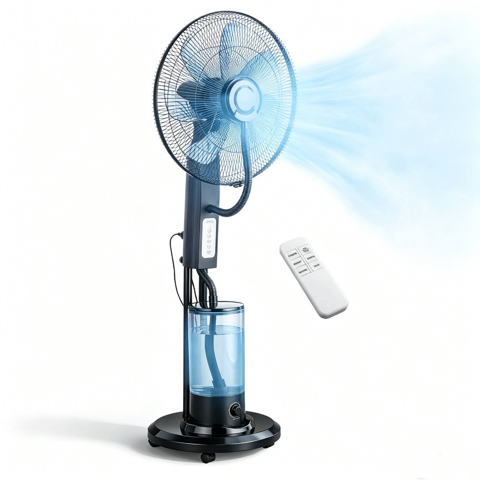 Left. Winado - 18" Pedestal Misting Fan, Portable Mister Cooling Fan, Misting Floor Standing Fan w/5L Detachable Water Tank, 3 Speeds - Black.