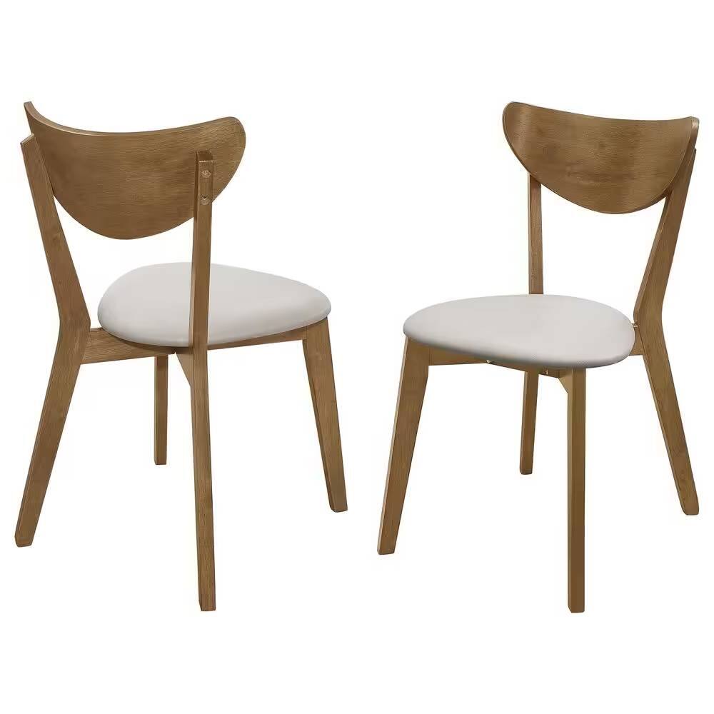 SlickBlue - Mid-Century Modern Dining Chairs Set of 2 with Wood Frame and Faux Leather Seat - Beige, Tan