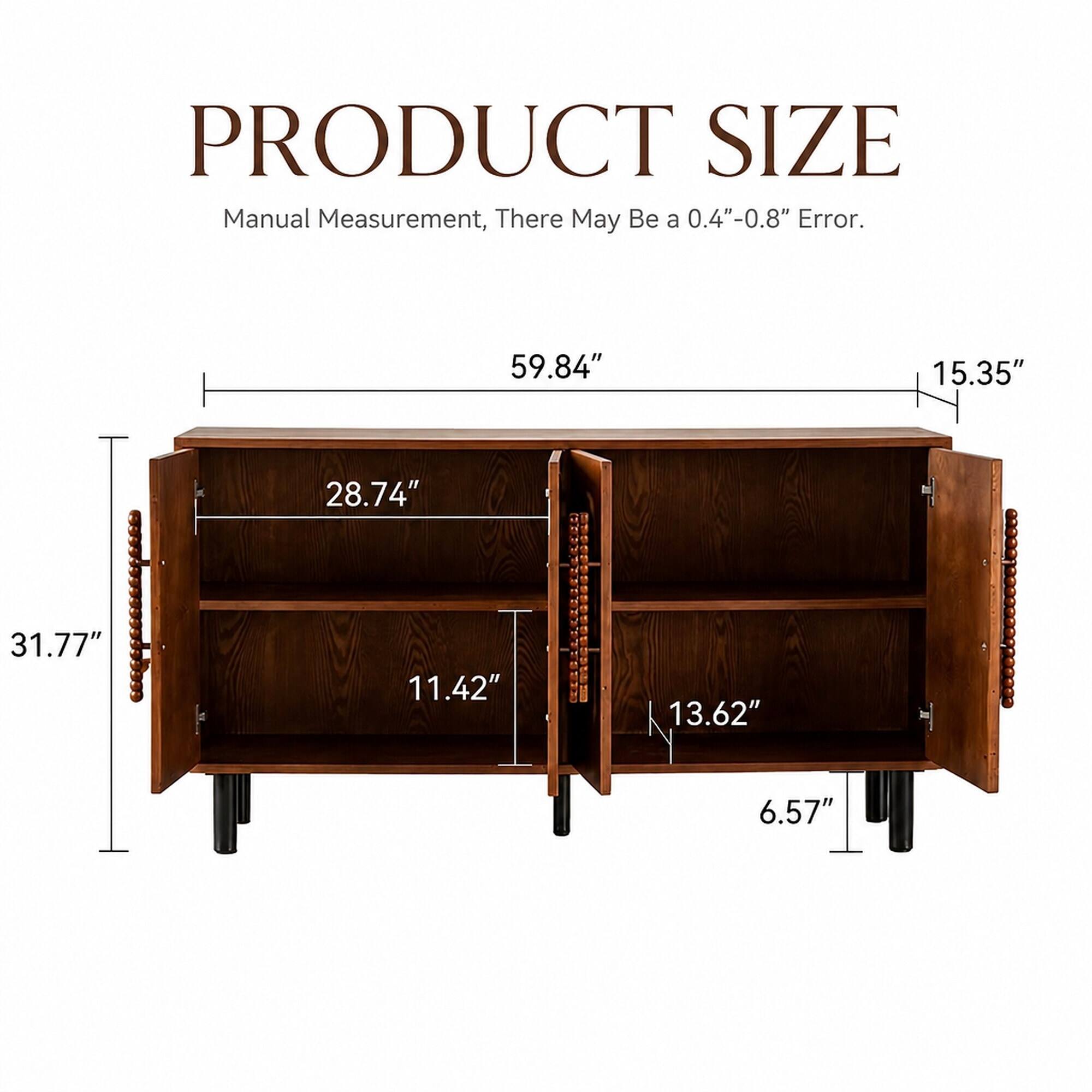 PRODUCT SIZE  
Manual Measurement, There May Be a 0.4"-0.8" Error.  

59.84"  
15.35"  
28.74"  
31.77"  
11.42"  
13.62"  
6.57"