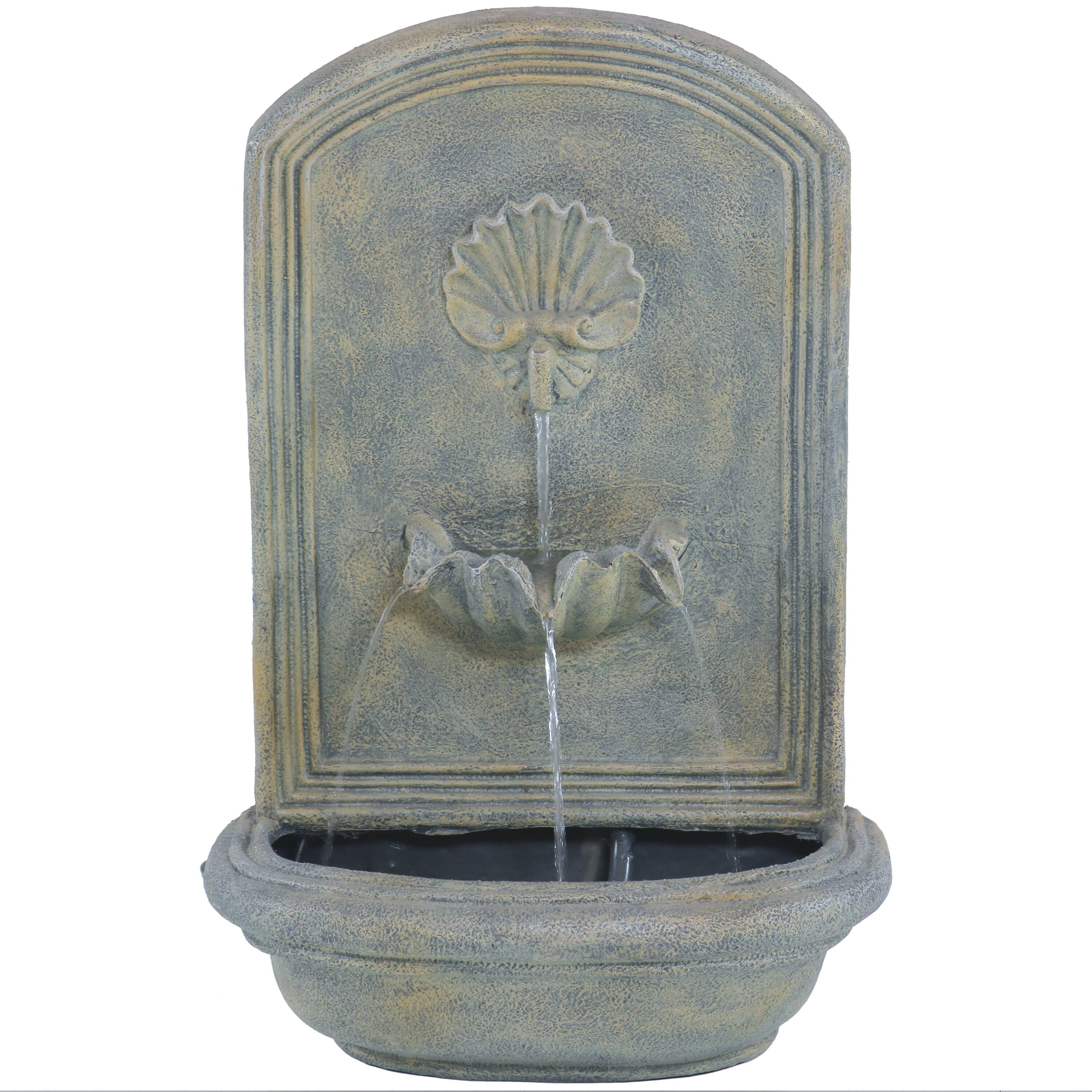 Alt View 5. Sunnydaze - Seaside Polystone Outdoor Wall Fountain - French Limestone.