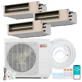 Costway - X-Pro 27000 BTU 3 Zone 12K + 12K +12K Concealed Ducted Mini Split AC, 24 SEER2, WiFi Enabled - White