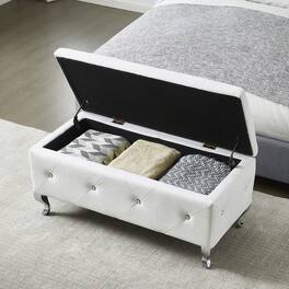 Ropilly - Faux Leather Storage Bench End of Bed Ottoman Tufted Entryway Shoe Changing Bench with Metal Legs - White
