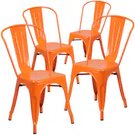 Emma + Oliver - Commercial Grade 4 Pack Metal Indoor-Outdoor Stackable Chair - Orange