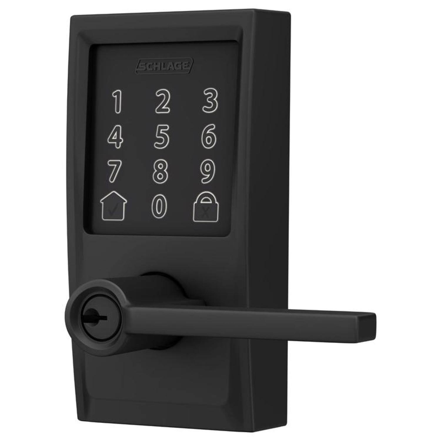 Angle. Schlage - Schlage Encode Matte Black Metal Wi-Fi Deadbolt with Latitude Lever - Matte black.