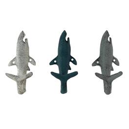 Zeckos - Set of 3 Shark Wall Hooks in Blue, Gray, White – Perfect for Nautical Themes - Multicolored