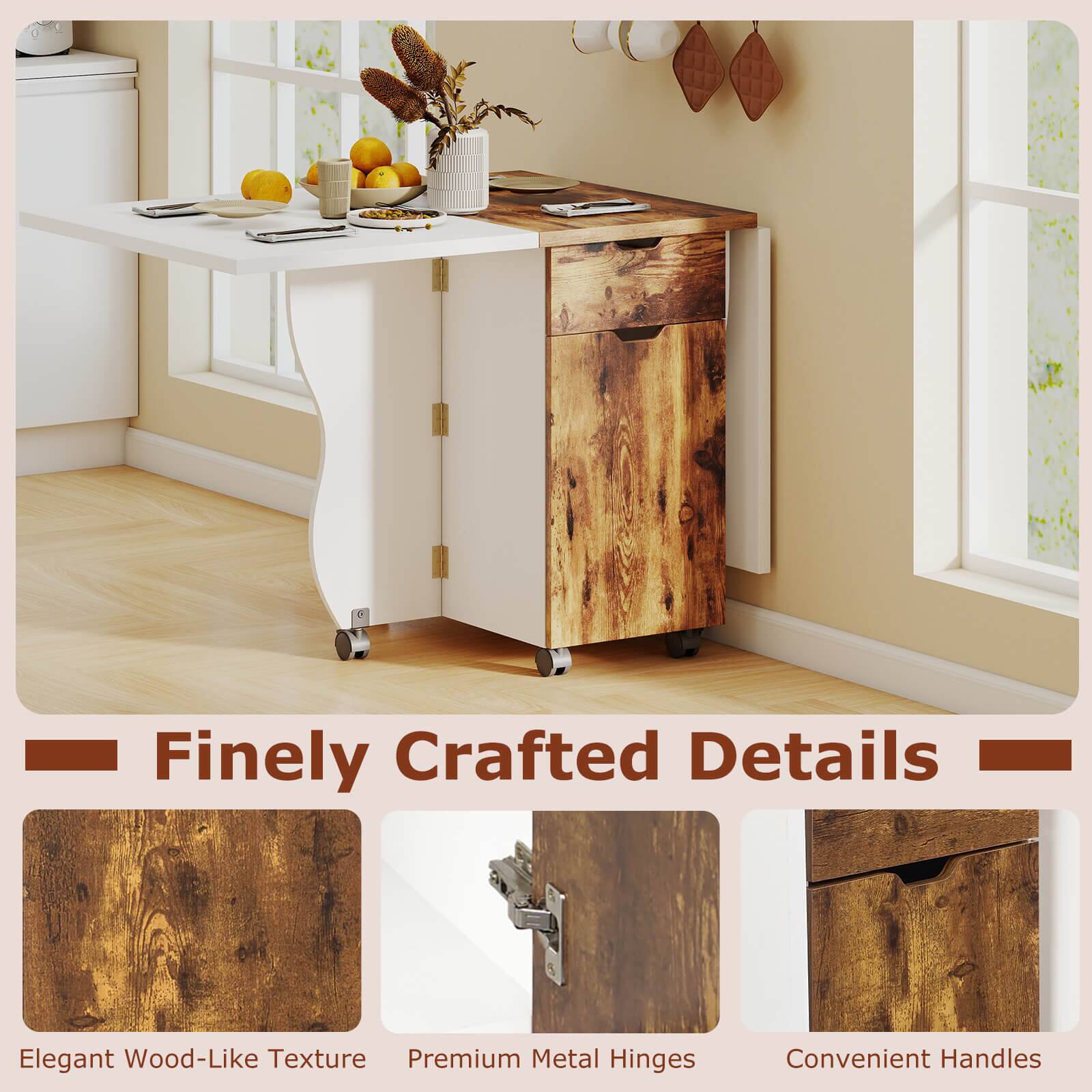 Finely Crafted Details  
Elegant Wood-Like Texture  
Premium Metal Hinges  
Convenient Handles