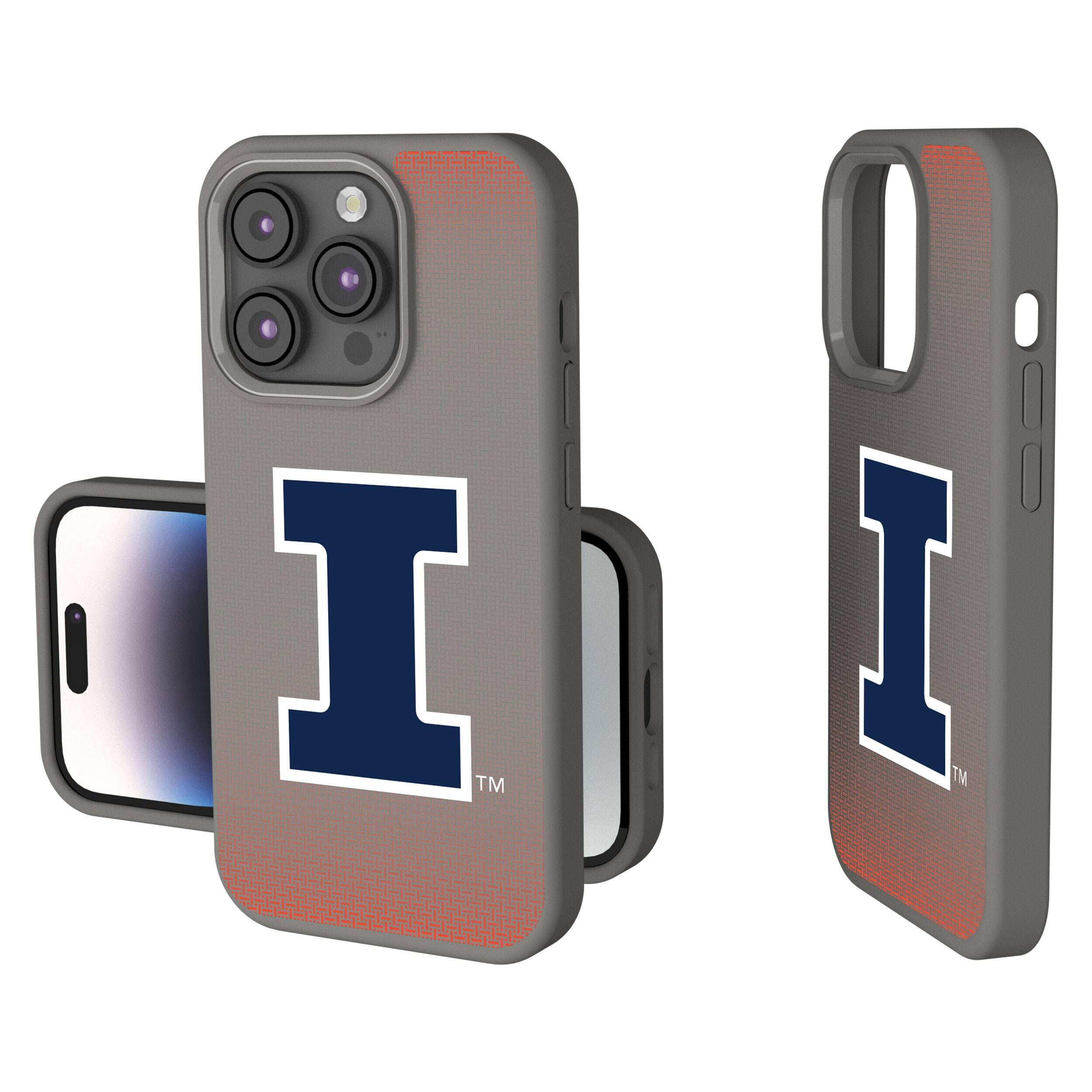 Front. Keyscaper - Illinois Fighting Illini Linen Logo iPhone Soft Touch Case - 15 Pro - Gray.
