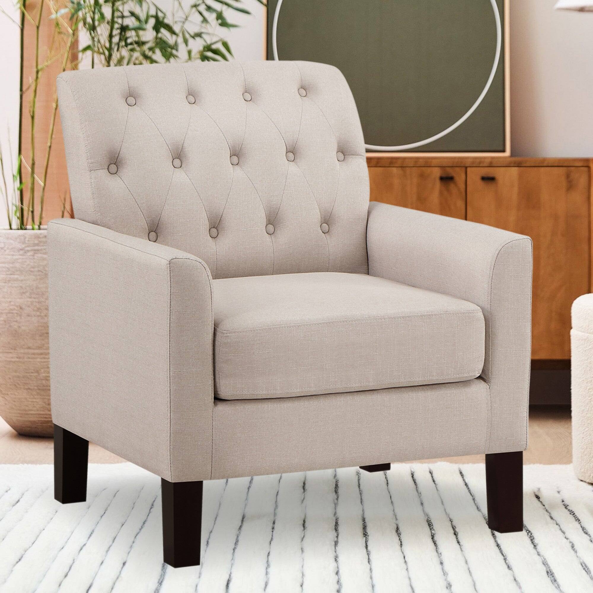 Alt View 1. Boyel Living - Beige Linen Button Tufted Accent Chair with Solid Wood Legs - Beige.