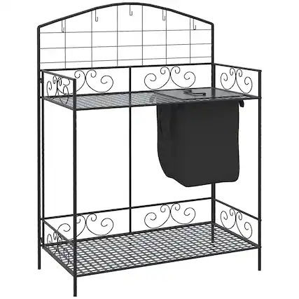 Front. Outsunny - Folding Potting Bench Table, Metal Garden Workstation, Work Bench with Large Build-In Bag with Cover - Black.