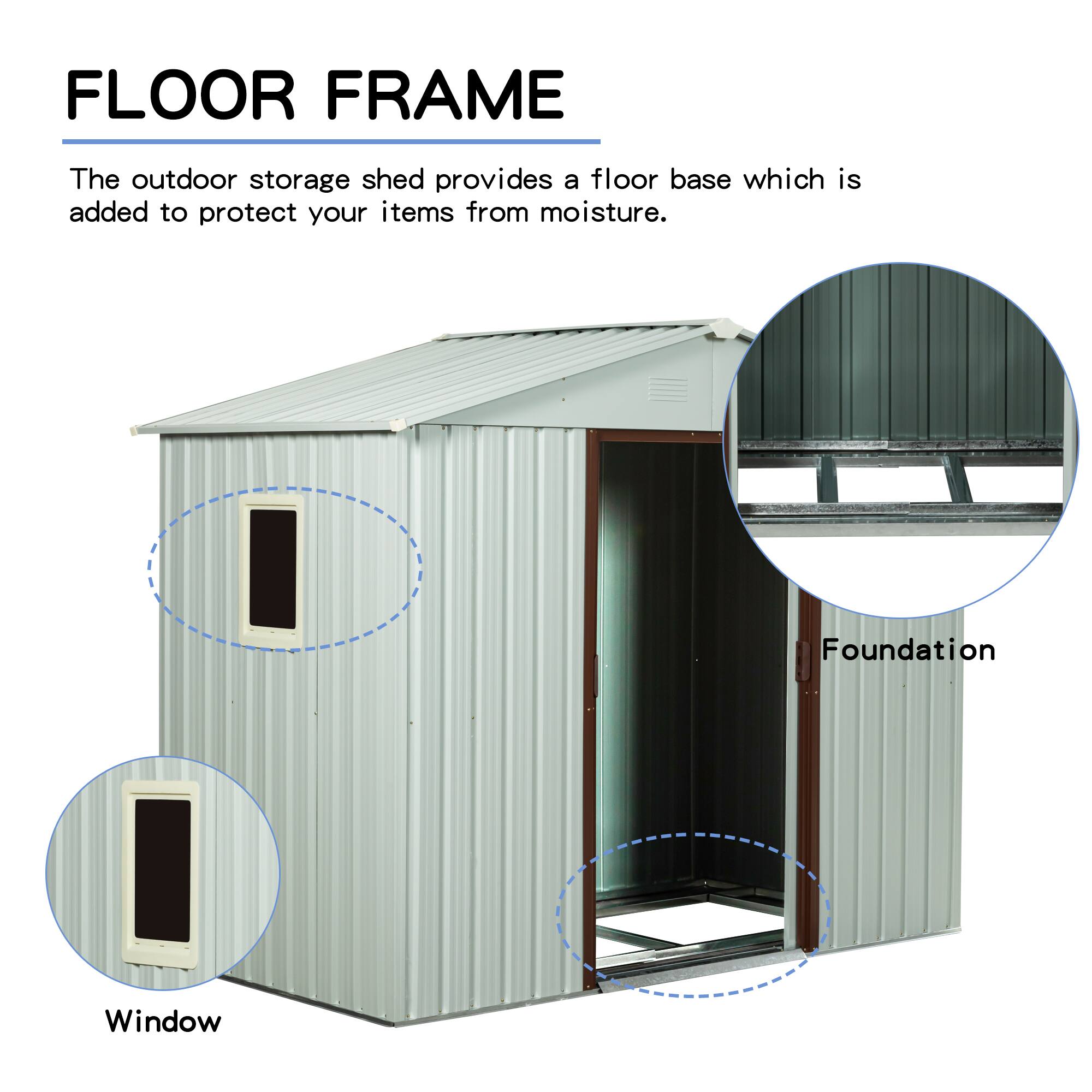 FLOOR FRAME

The outdoor storage shed provides a floor base which is added to protect your items from moisture.

- Foundation
- Window