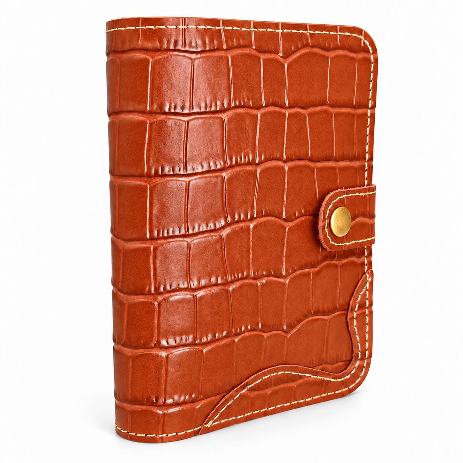 Back. Dteck - Luxury Crocodile Pattern Leather Wallet Case for Apple iPhone Duo, Shockproof Folio Cover with Card Holder Snap Closure - Brown.