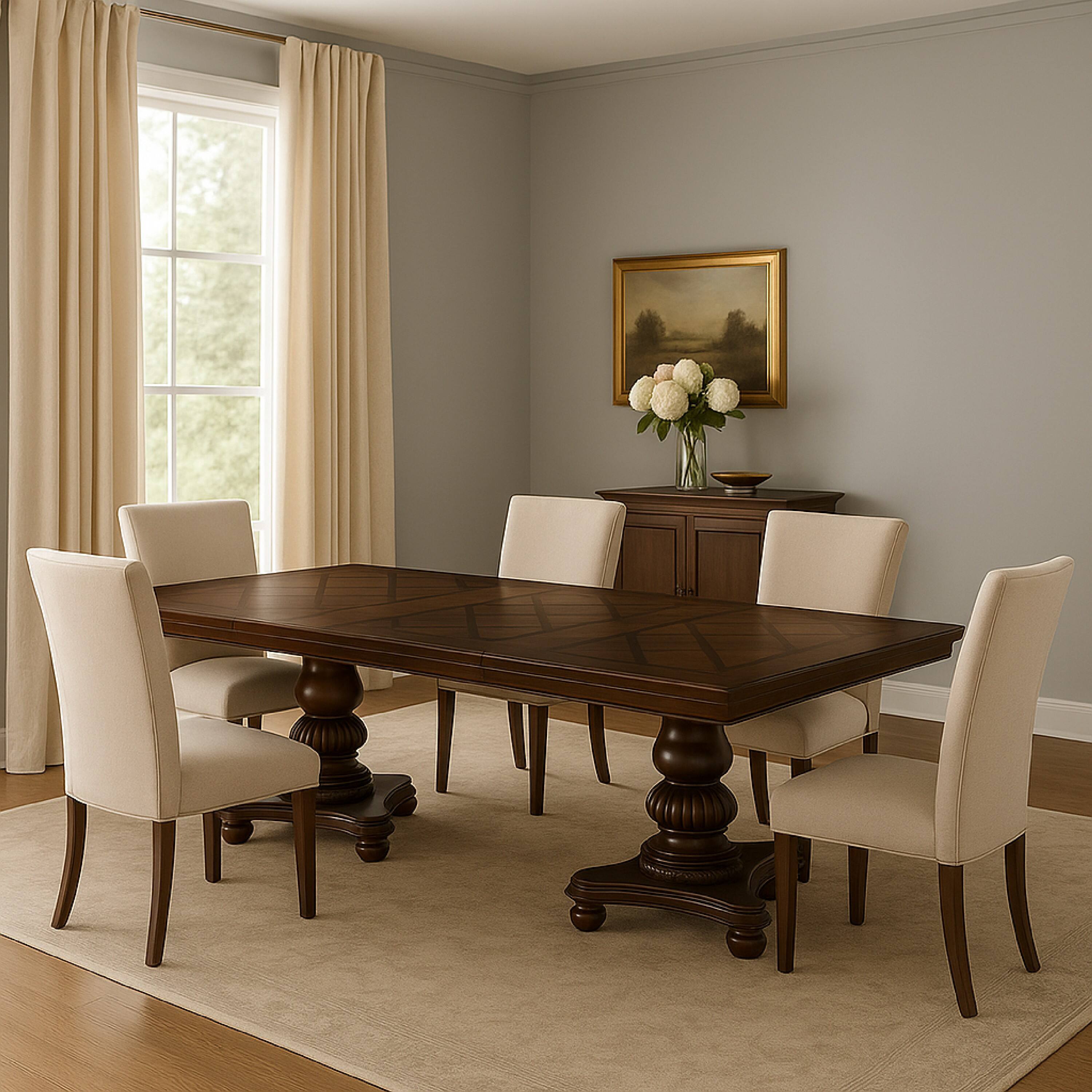 Alt View 5. Manhattan Lane - Wooden Extendable Dining Table with Ornate Double Pedestal Base, Brown - Brown.