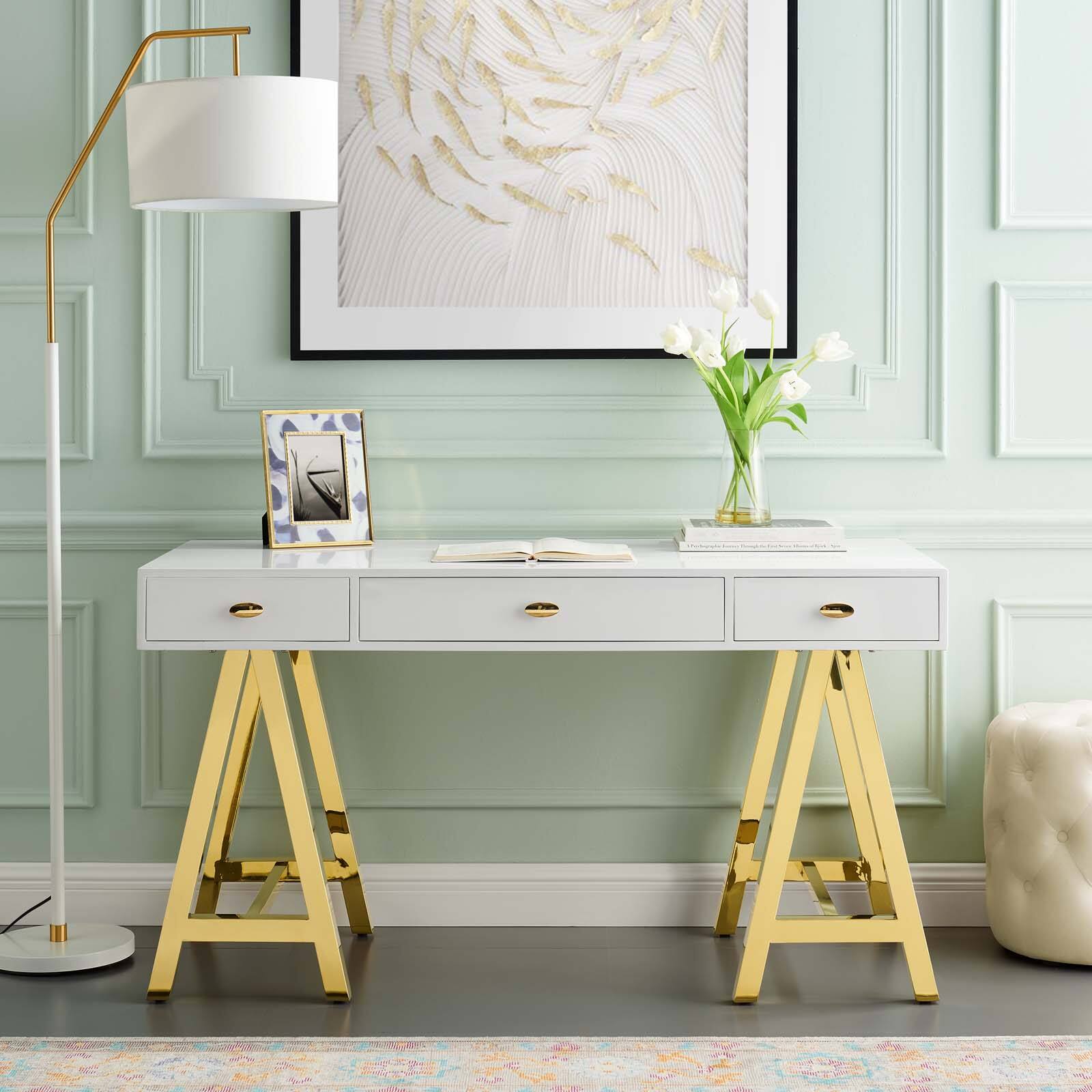 Front. Modway - Jettison Office Desk by Modway - Gold White.