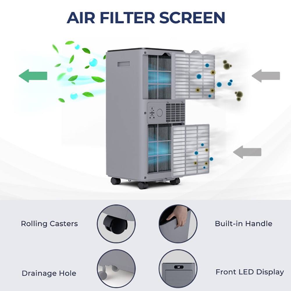 - AIR FILTER SCREEN
- Rolling Casters
- Built-in Handle
- Drainage Hole
- Front LED Display