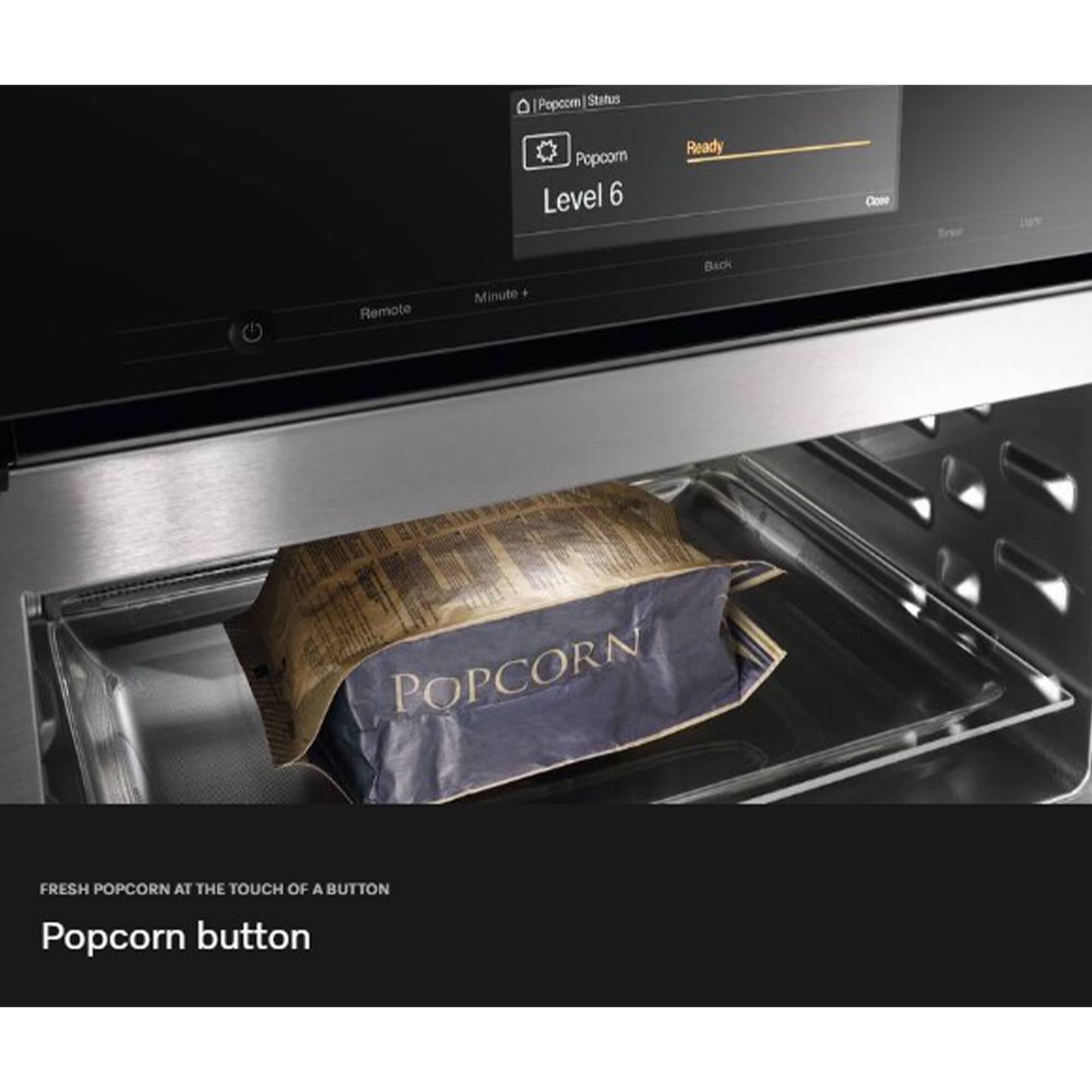 |Ppcom Status Popcorn Level 6 Ready Coee U% Remote Minute Back POPCORN FRESH POPCORN AT THE TOUCH OF A BUTTON Popcorn button