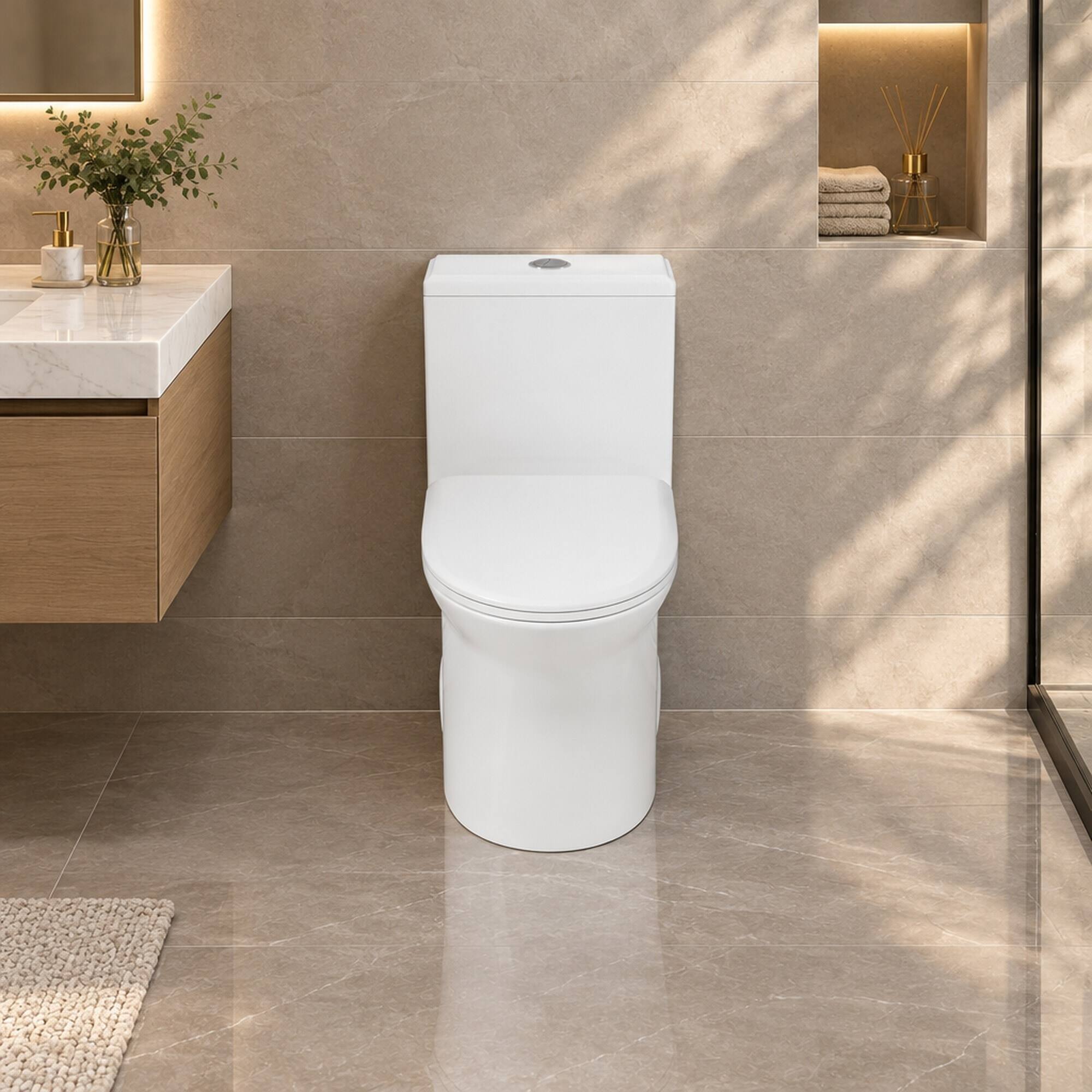 RYHNUYNE One Piece Toilet,Dual Flush Elongated Comfort Height Quiet ...