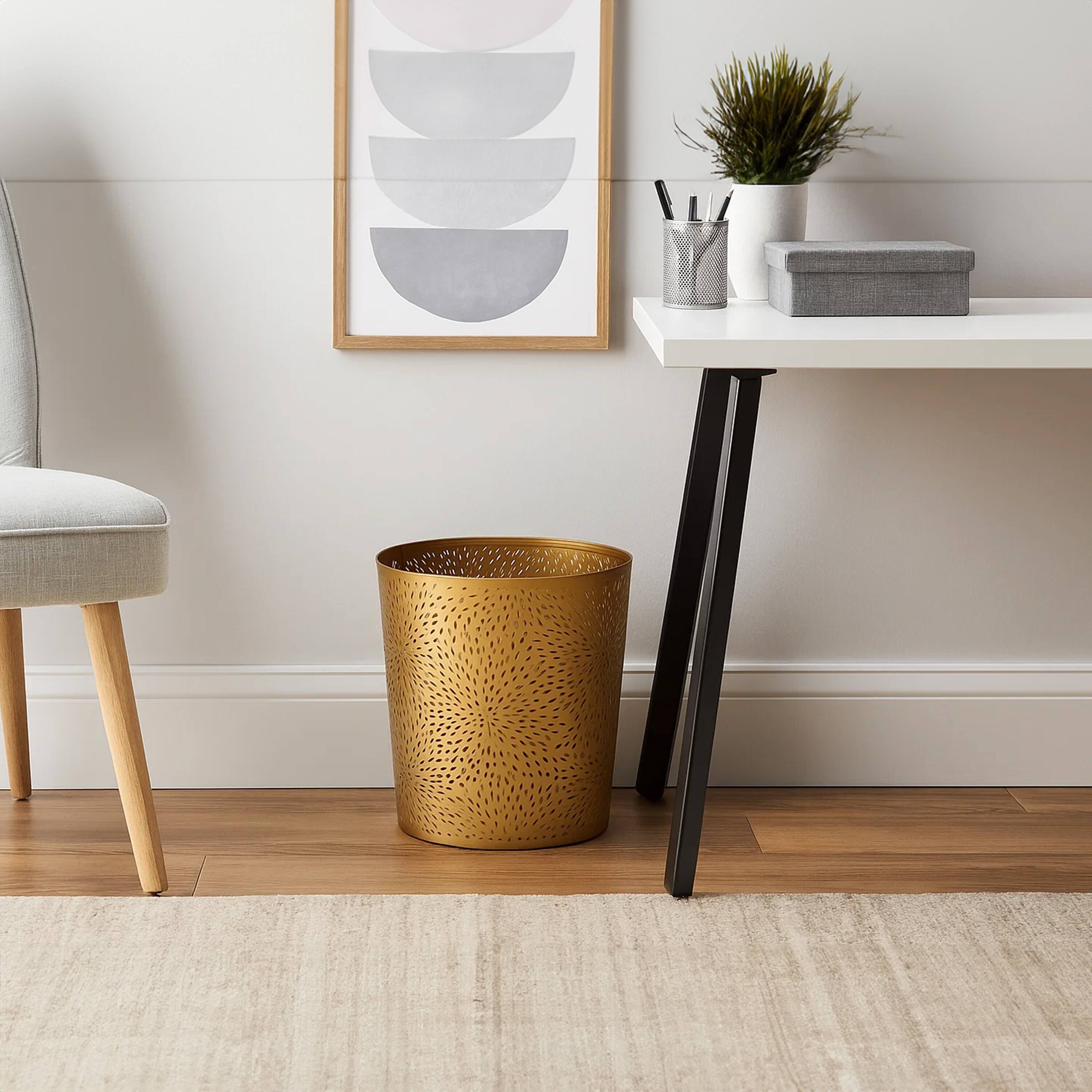 Alt View 7. Manhattan Lane - 10" Decorative Iron Wastebasket Trash Can, Leaf Etched Design.