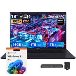 ASUS - Upgraded - Vivobook 18" WUXGA Laptop,Ryzen 7 260,16GB RAM,1TB SSD+1TB Dock,AMD Radeon GPU,Backlit,Copilot+PC,Win 11 Pro - Blue