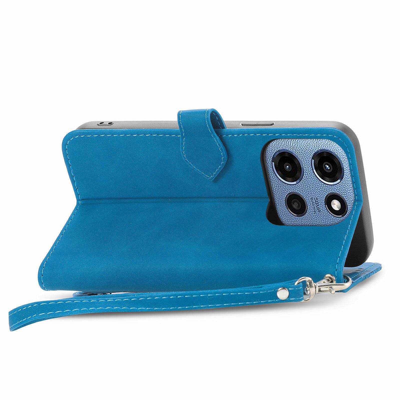 Alt View 1. Dteck - for Motorola G 5G (2025) Wallet Case,Folio Shockproof PU Leather Card Holder Cover with Zipper Pocket & Wrist Strap - Blue.