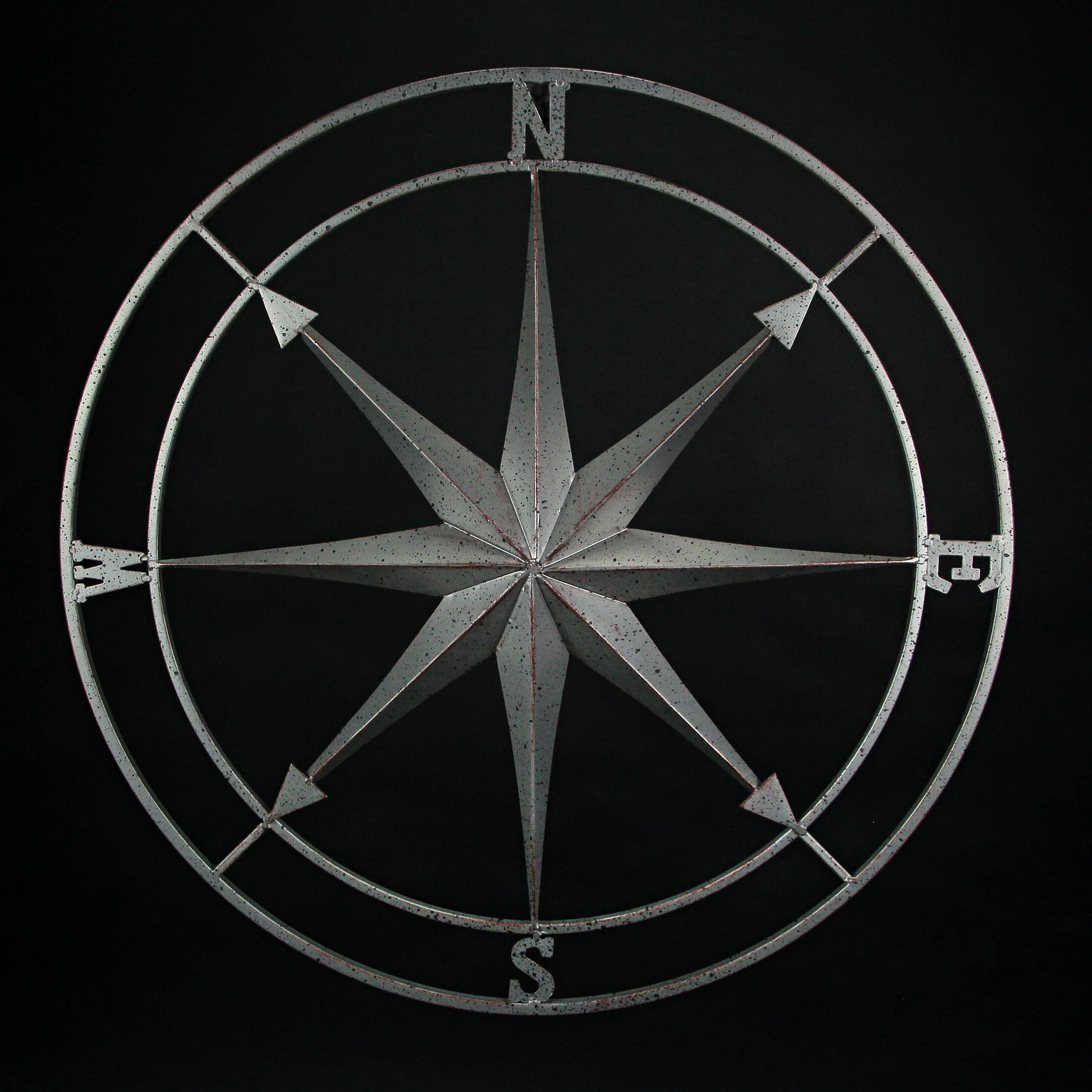Alt View 1. Zeckos - Weathered Silver Finish Framed Compass Rose Metal Wall Hanging - Silver.