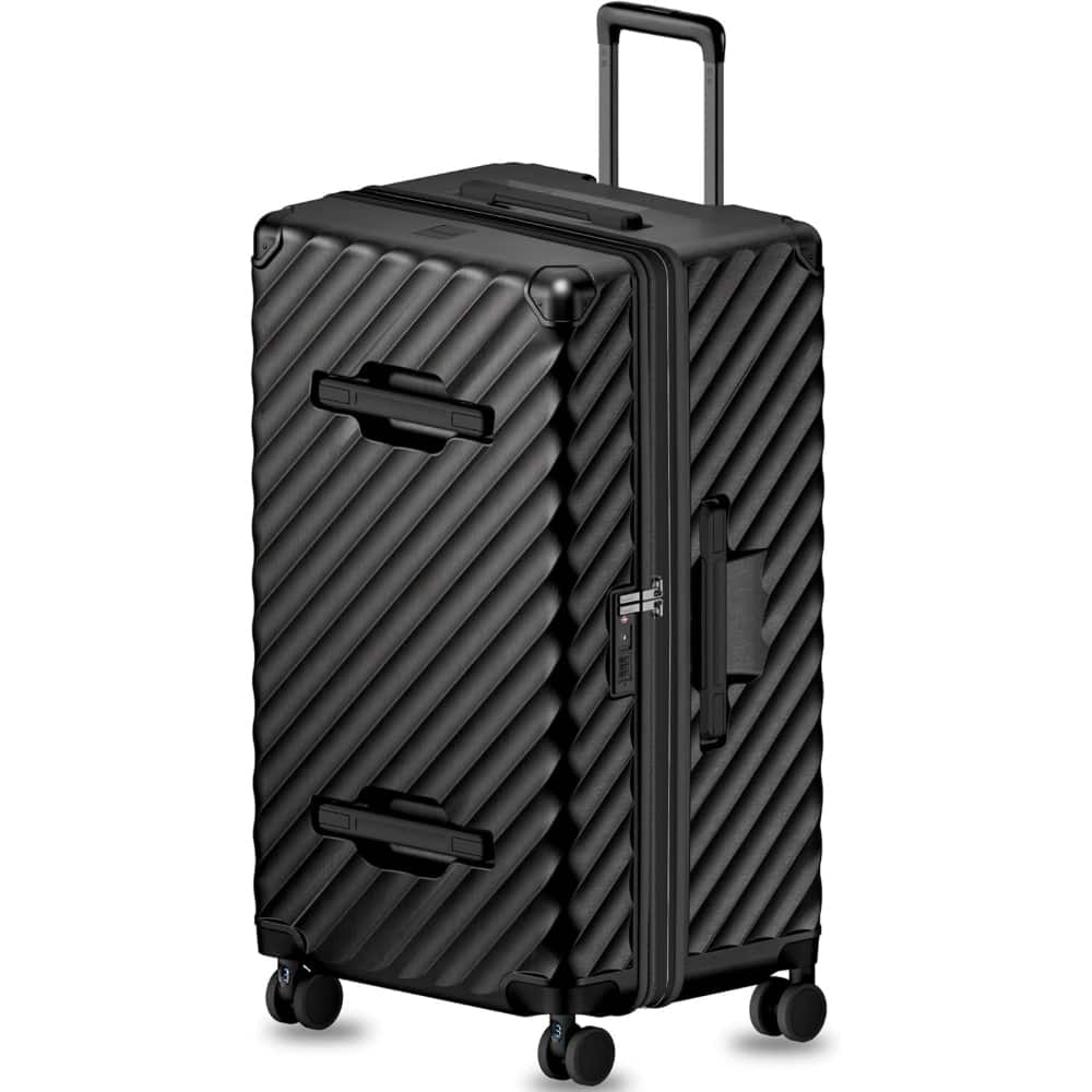 LUGGEX - 30 Inch Trunk Luggage, Expandable PC Hard Shell Large Checked Suitcase with Shock - Absorbing Wheels - EX-Pro - Black