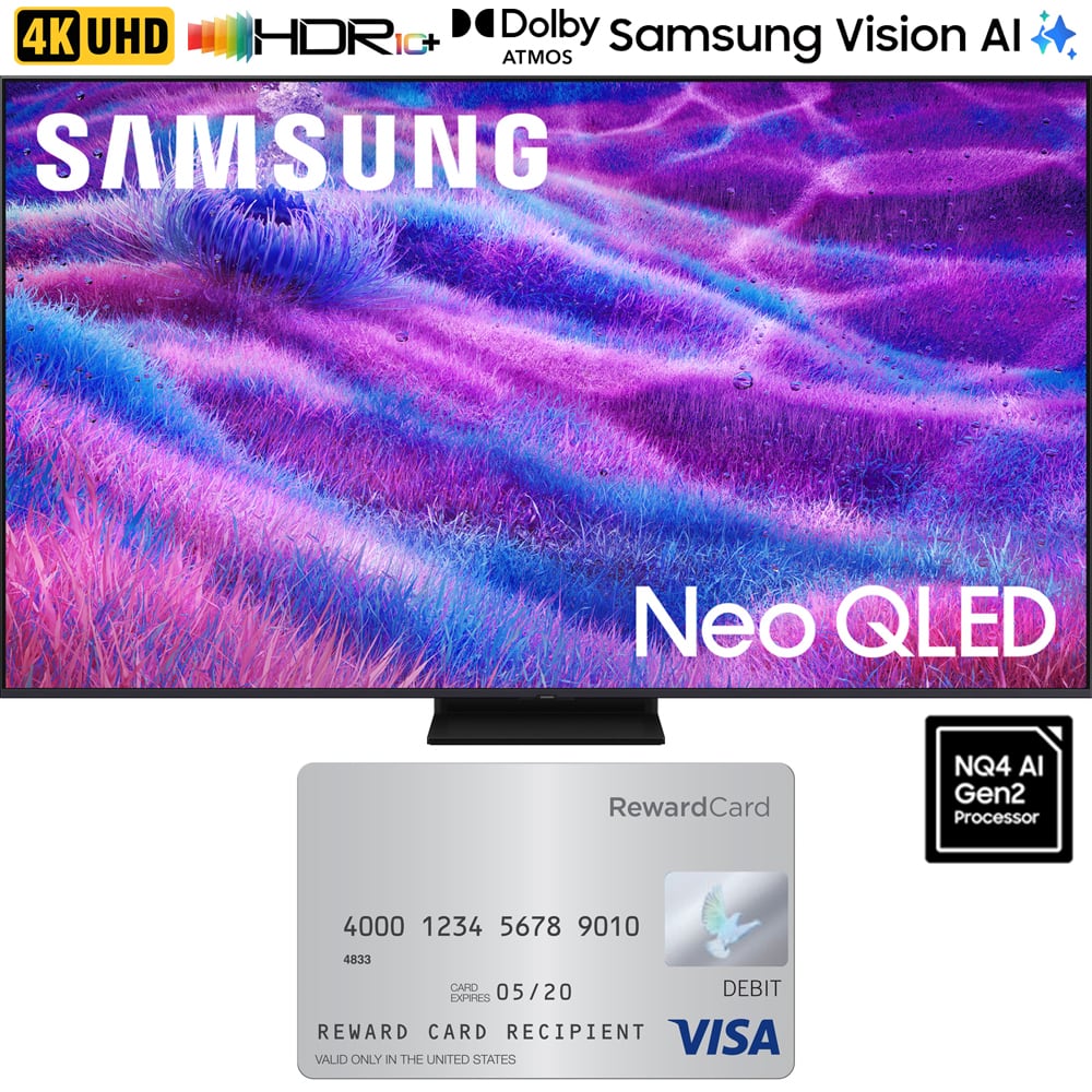 Samsung- 55" Neo QLED 4K QN80F Vision AI Smart TV (2025 Model) w/ $100 Gift Card Bundle