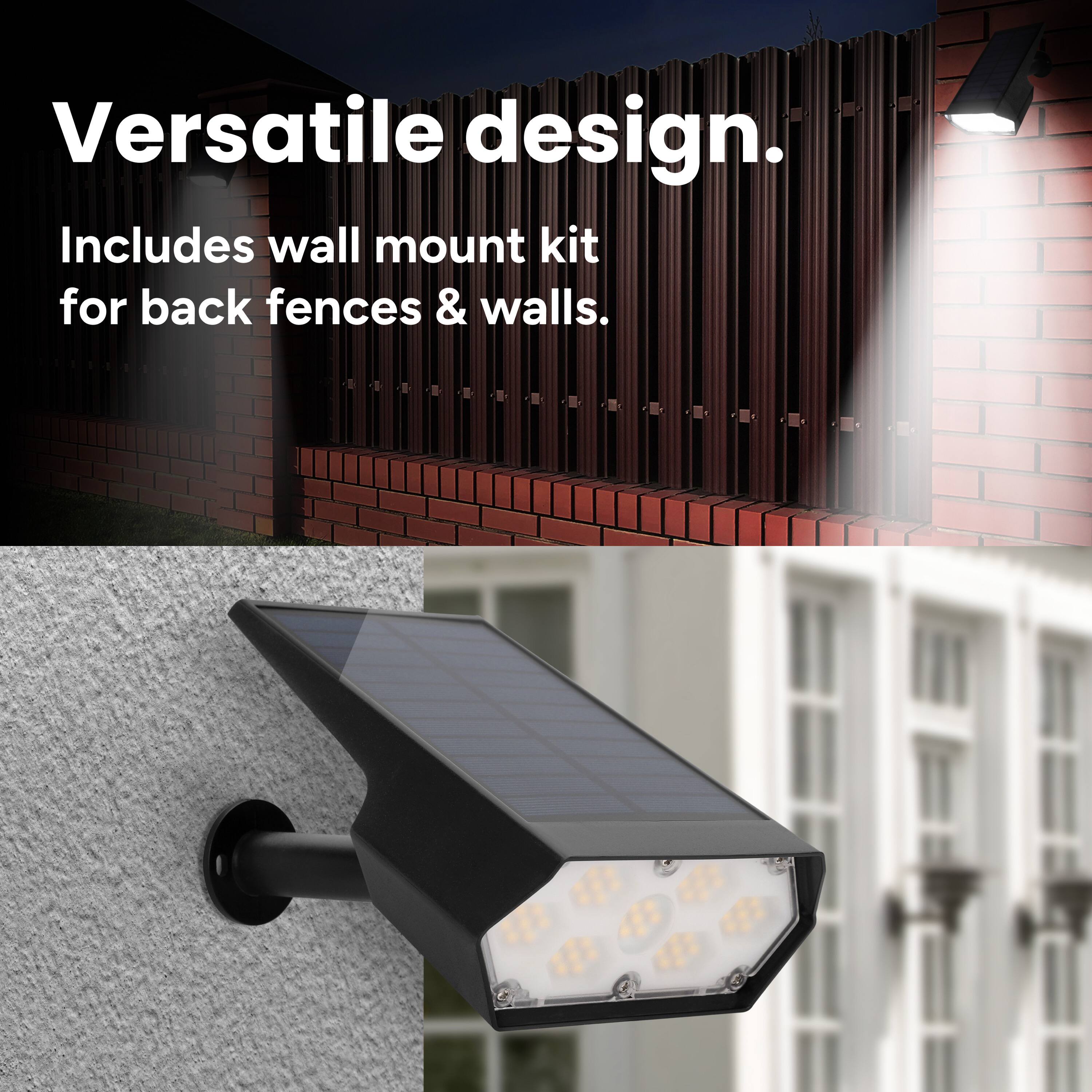 Versatile design.
Includes wall mount kit for back fences & walls.