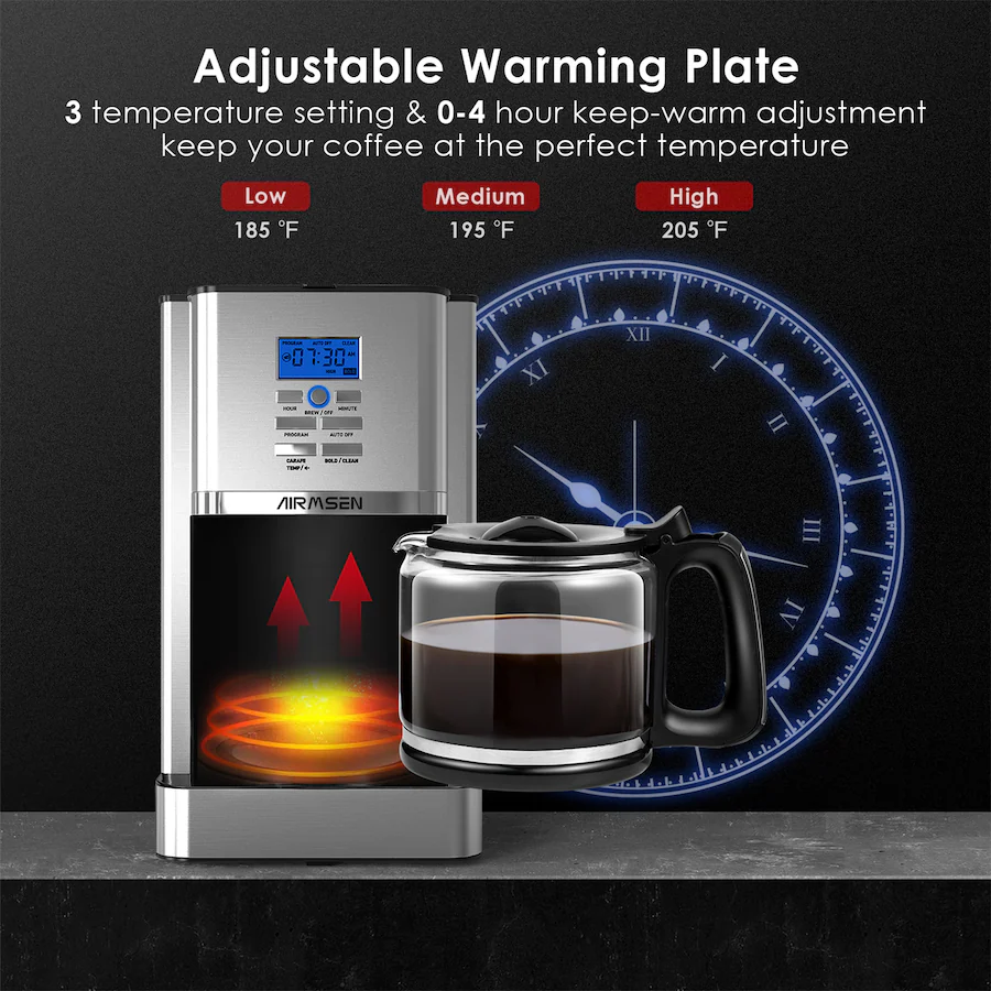 AIRMSEN 12 Cup Drip Coffee Maker, Programmable Coffee Machine with 4 ...