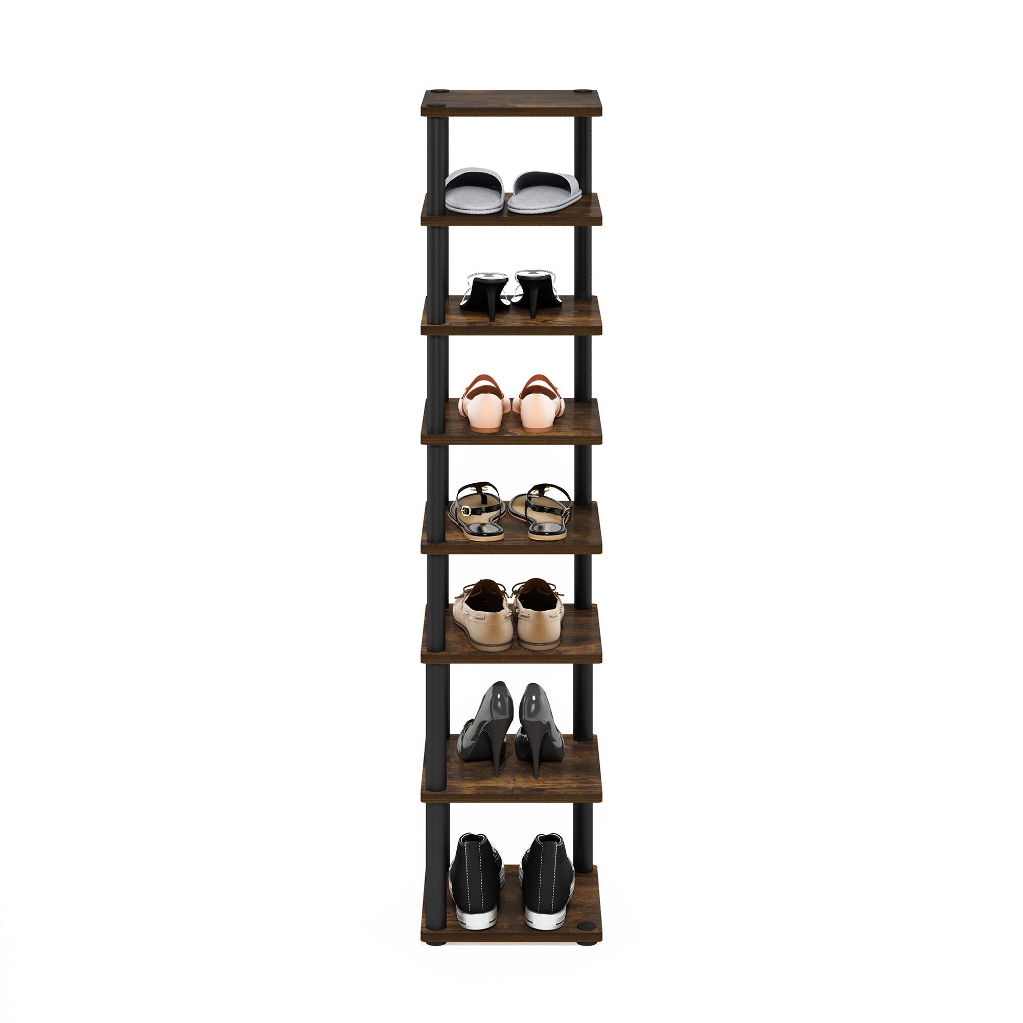 Alt View 4. Furinno - Turn-N-Tube 8-Tier Vertical Space Saving Free Standing Shoe Tower, Shoe Rack for Closet Entryway - Amber Pine/Black.