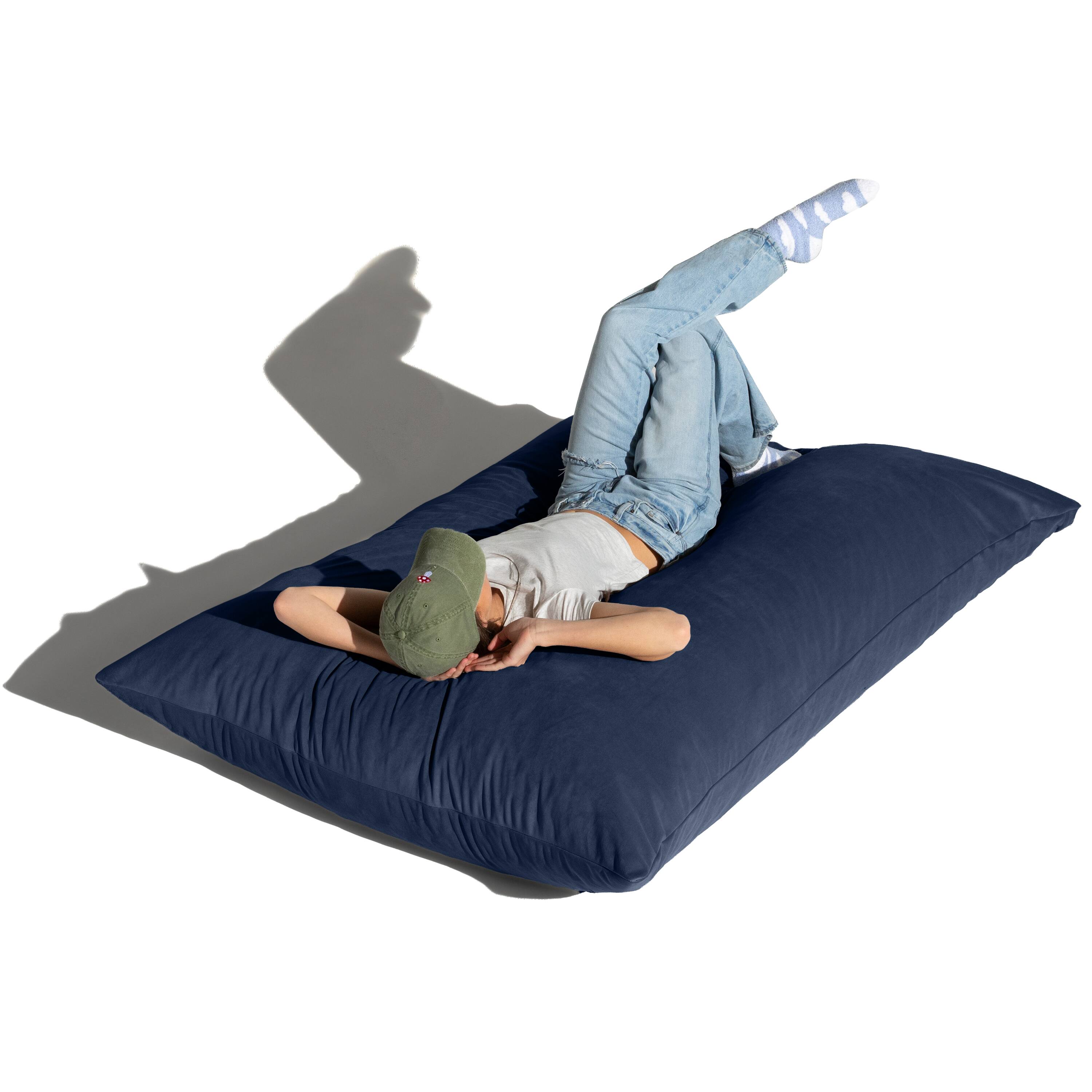 Angle. Jaxx - Pillow Saxx Bean Bag Rocking Chair - Elegant Oversized Rocker with Modern Wood Frame, Lush Velvet Navy Blue - Lush Velvet Navy Blue.