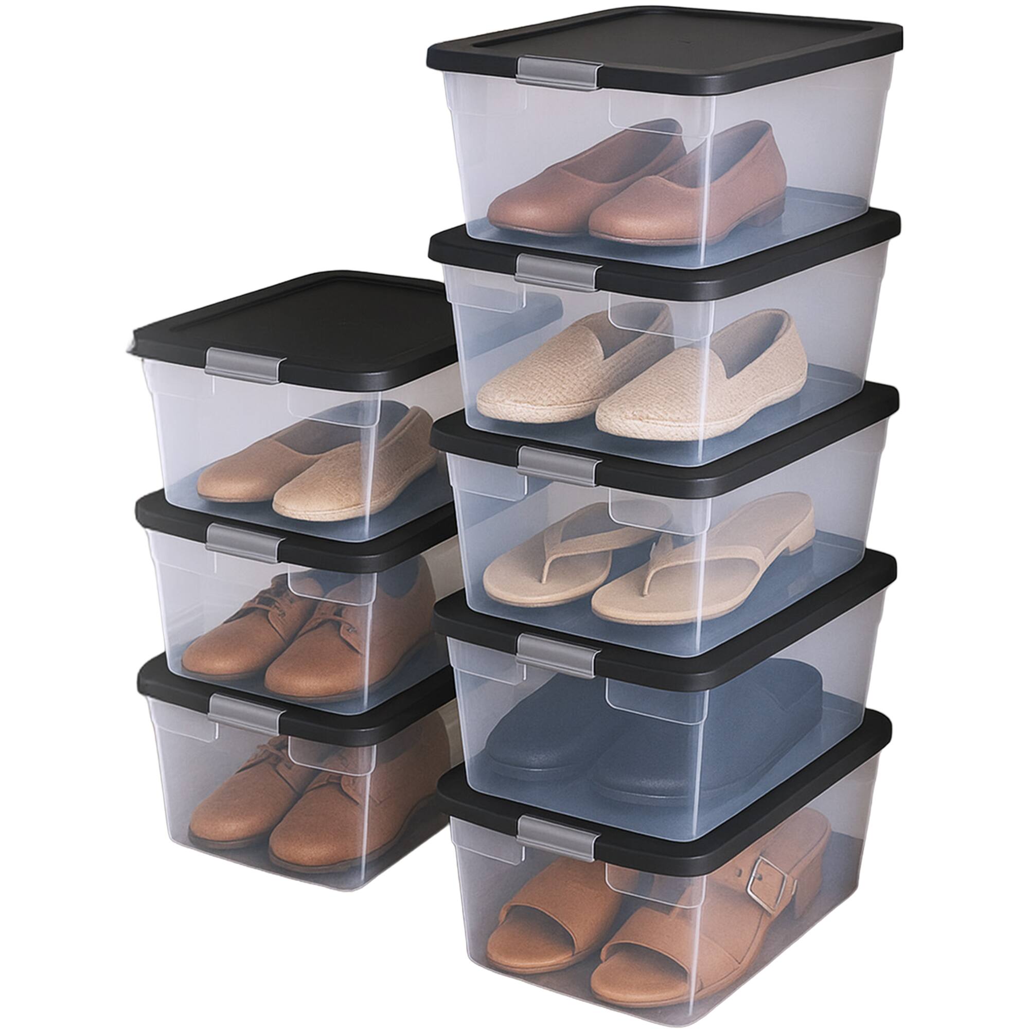 Front. Homz - Homz 15 Qt Stackable Plastic Storage Container w/Snaplock Lid, Gray (8 Pack) - Gray Lid.