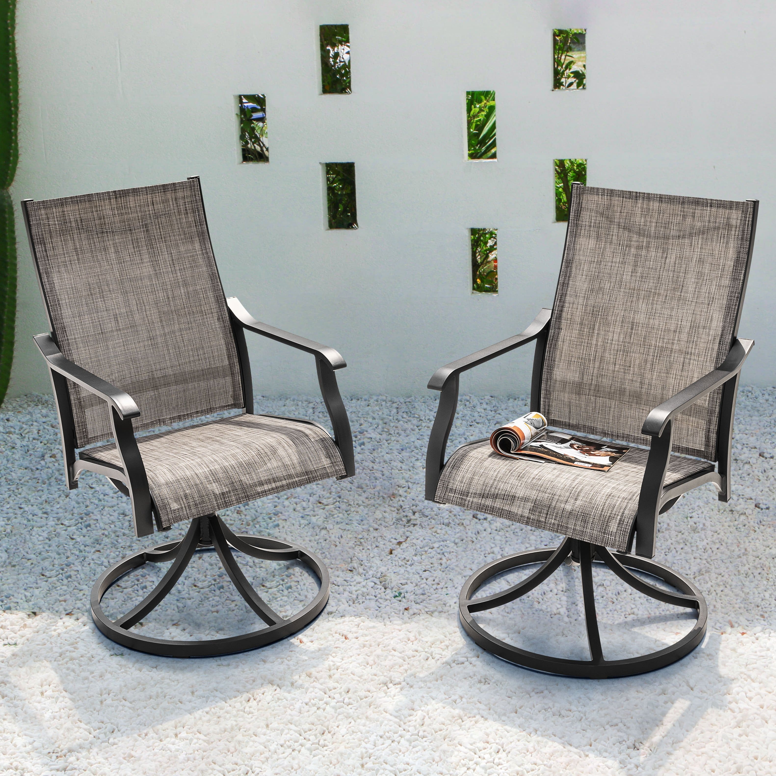 Nuu Garden - Patio 2-Piece Swivel Dining Chairs, Breathable Textilene and Aluminum Frame - Brown and Black