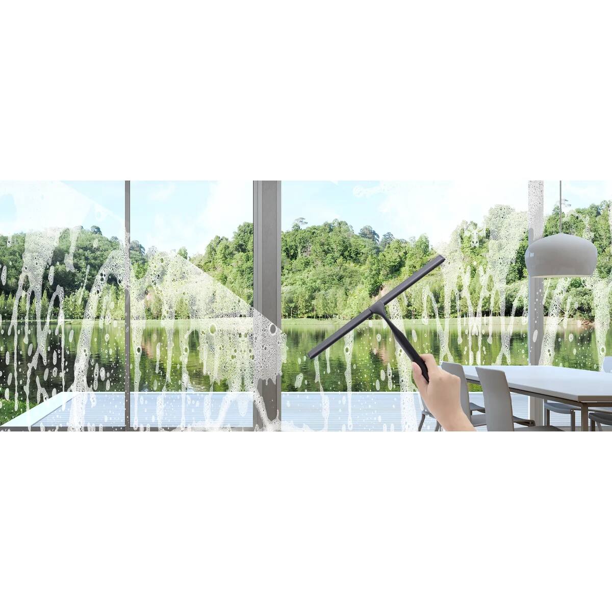 Alt View 1. J&V TEXTILES - 10 Inch Shower Squeegee with 3M Hanger - BLACK.