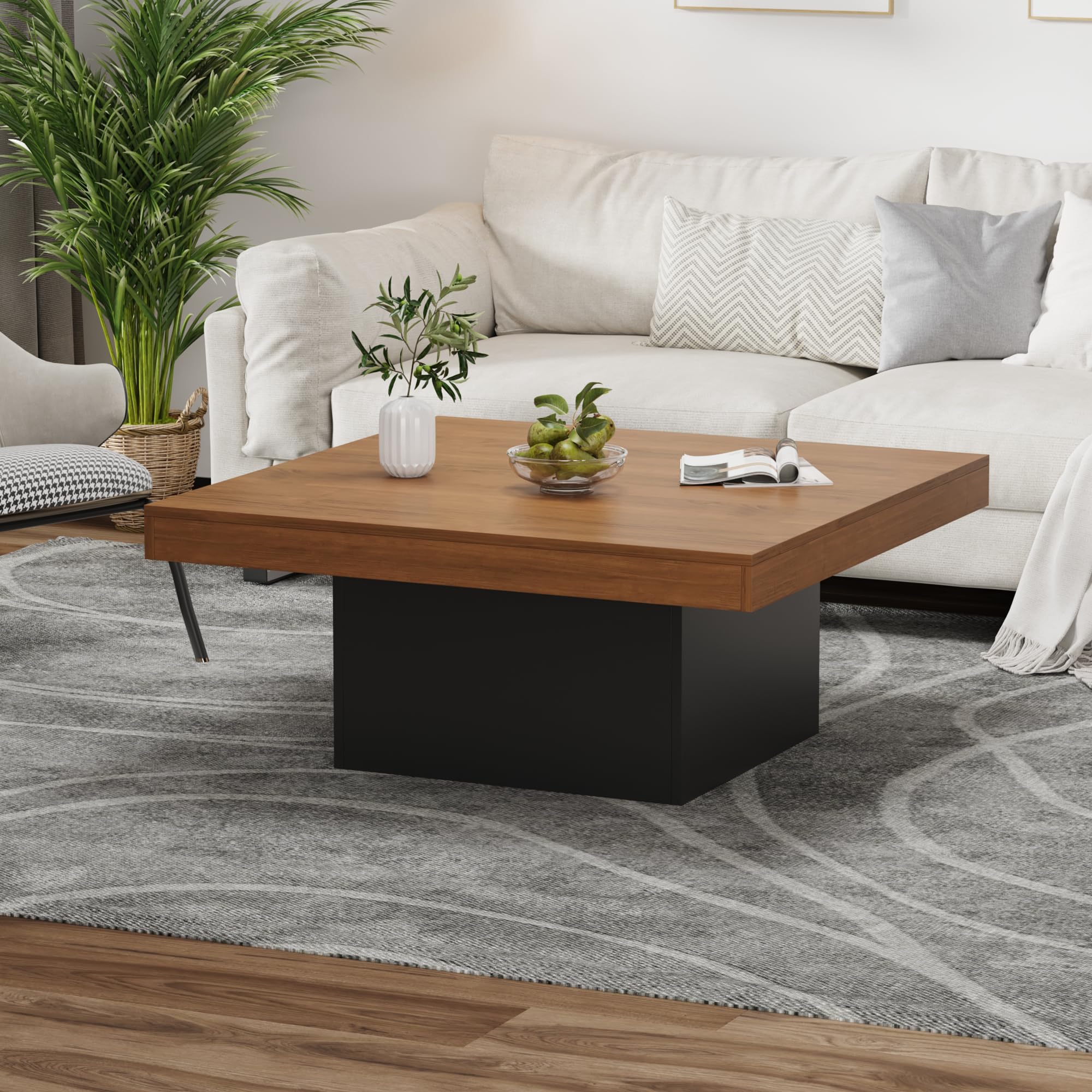 Alt View 2. Acekool - Square Coffee Table, 35 Inch LED Living Room Tables,Modern Coffee Tables with Plug-in 16-Color LED Lights,Cocktail Table - Brown.
