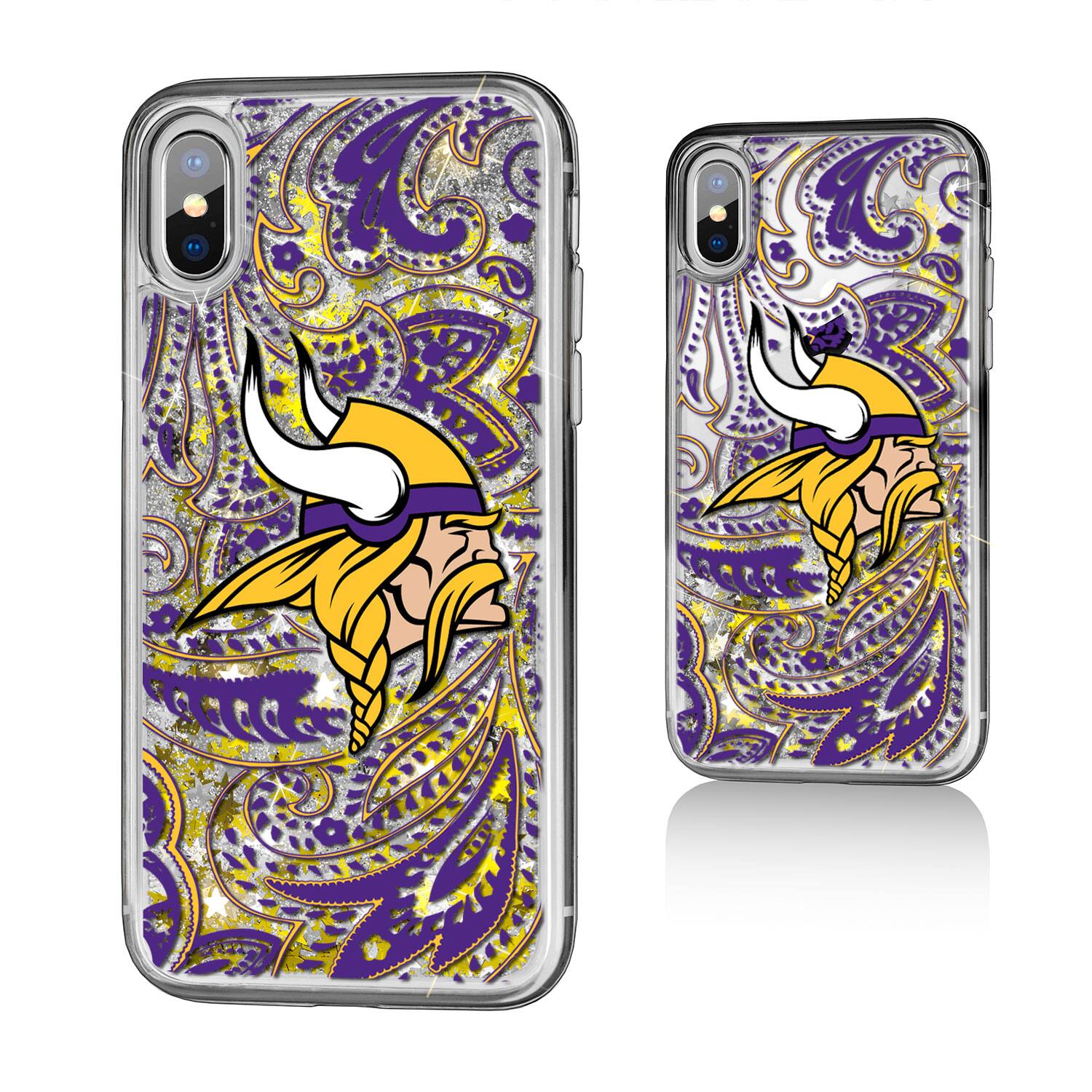Alt View 2. Keyscaper - Minnesota Vikings iPhone Paisley Design Glitter Case - 14 Pro - Multicolor.