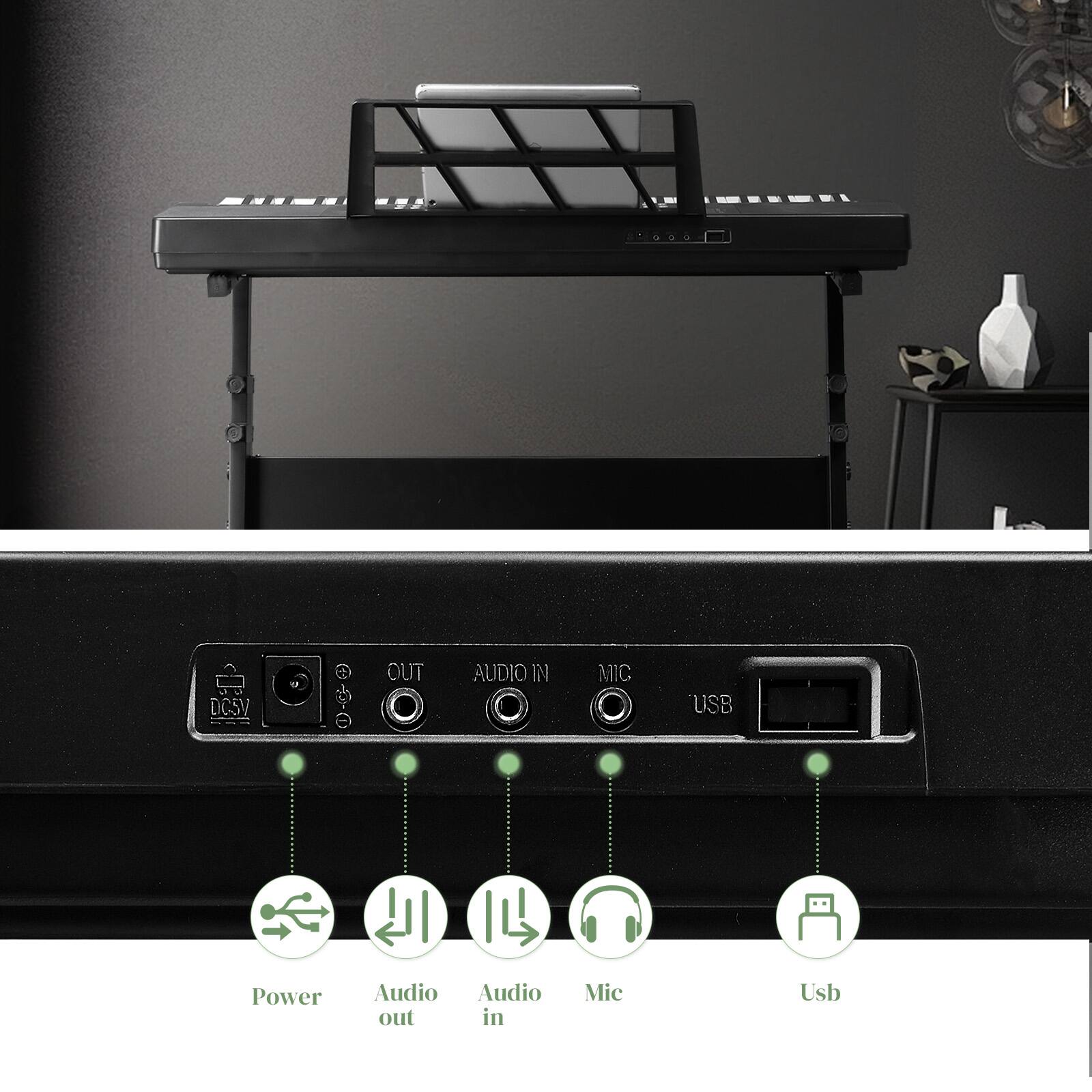 DCSV  
Power  
Audio out  
Audio in  
Mic  
USB