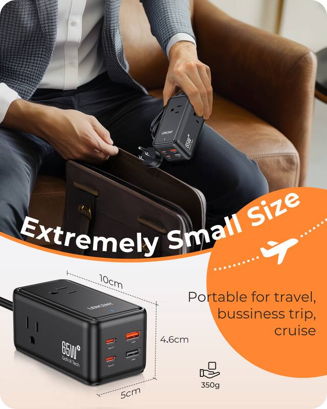 LENCENT 65W Small Size Extremely Portable for travel, business trip, cruise
4.6cm
5cm
350g