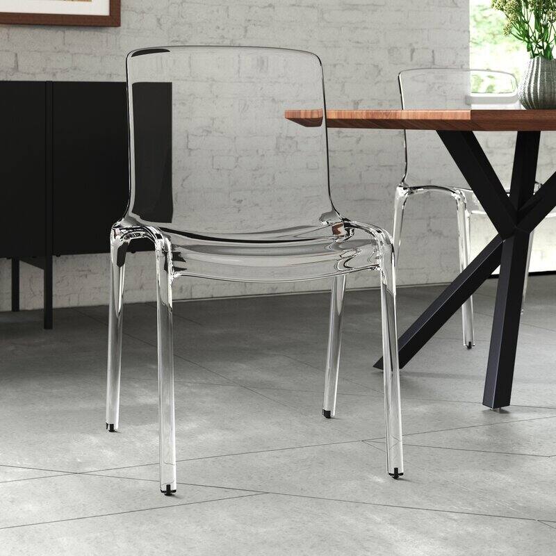 Angle. LeisureMod - Murray Modern Stackable Acrylic Accent Dining Chair with Transparent Seat for Dining Room, Kitchen & Office - Clear.